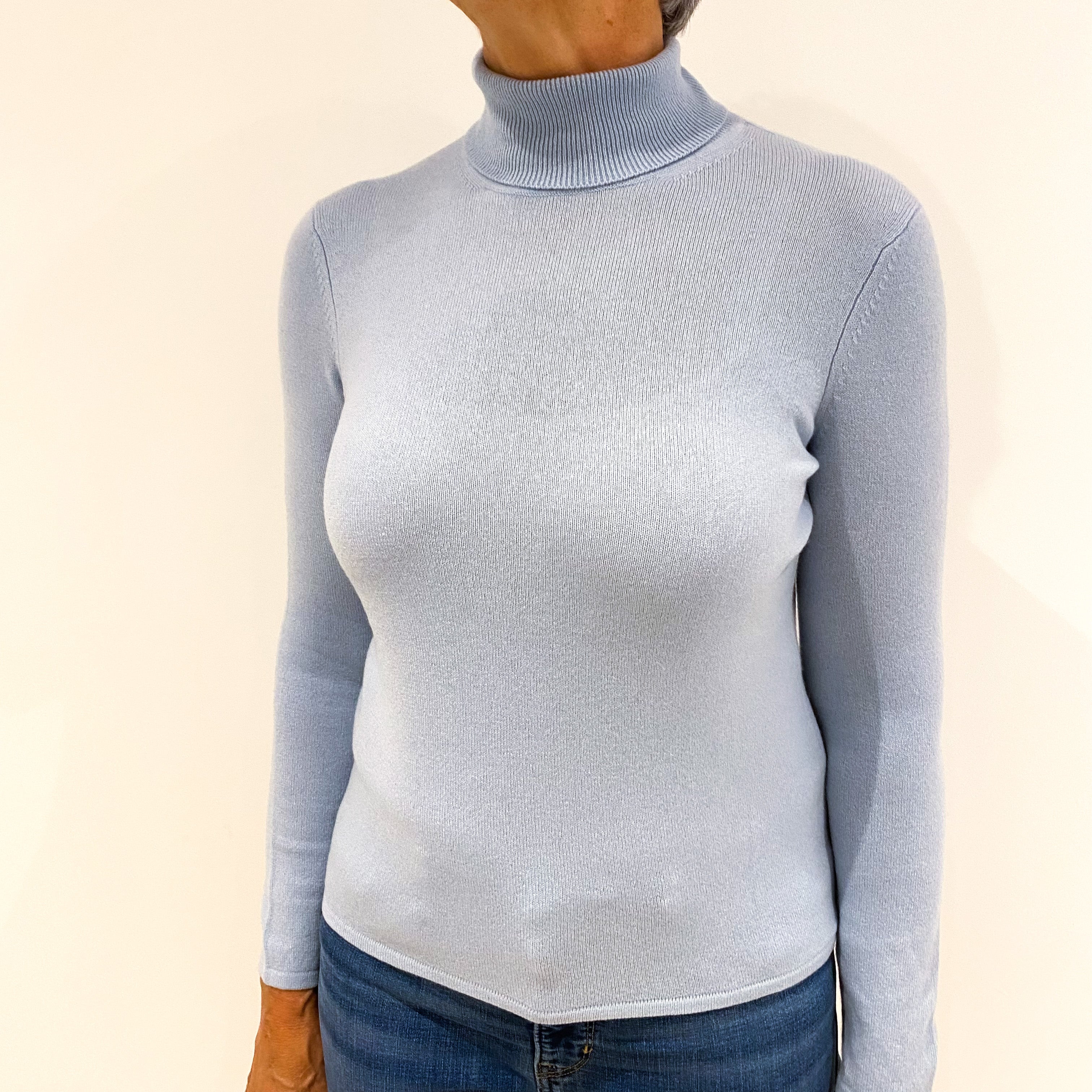 Powder Blue Cashmere Polo Neck Jumper Medium