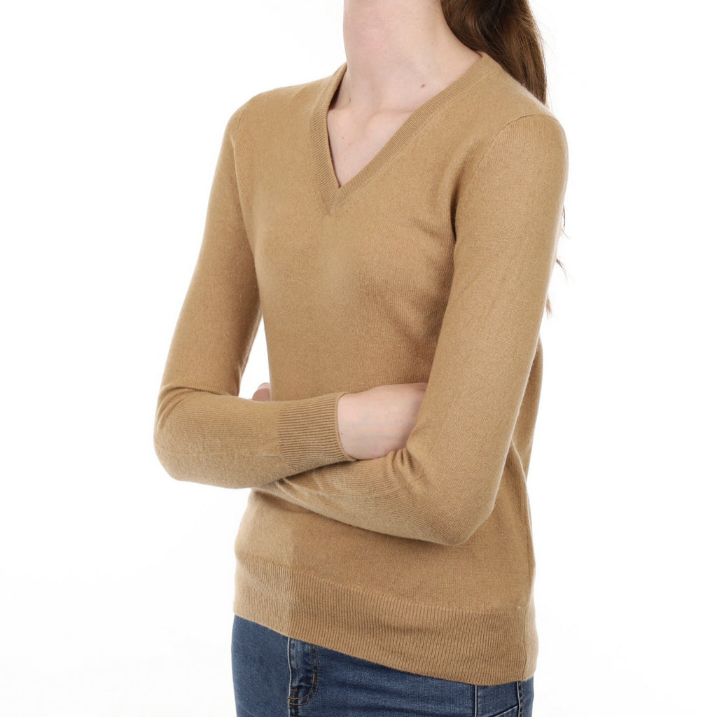 Caramel Brown Cashmere V Neck Jumper Extra Small