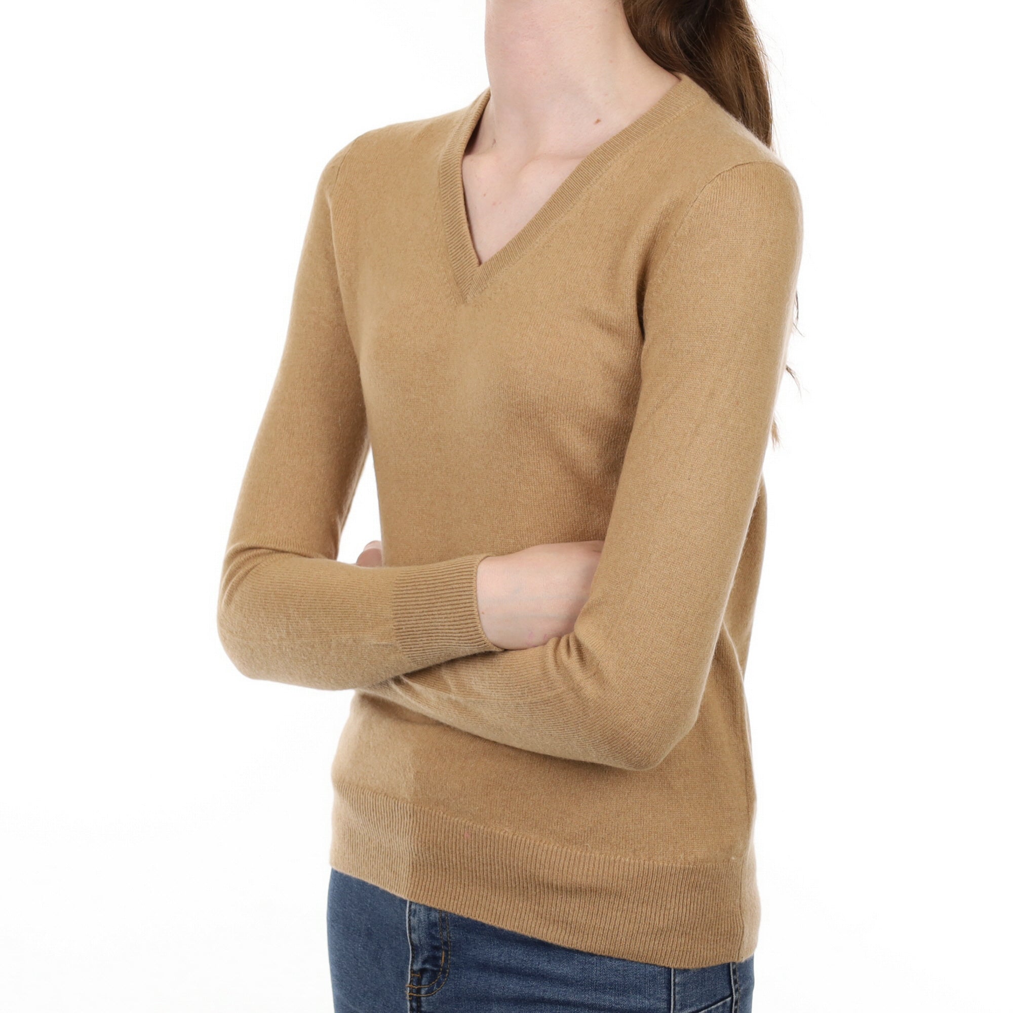 Caramel Brown Cashmere V Neck Jumper Extra Small