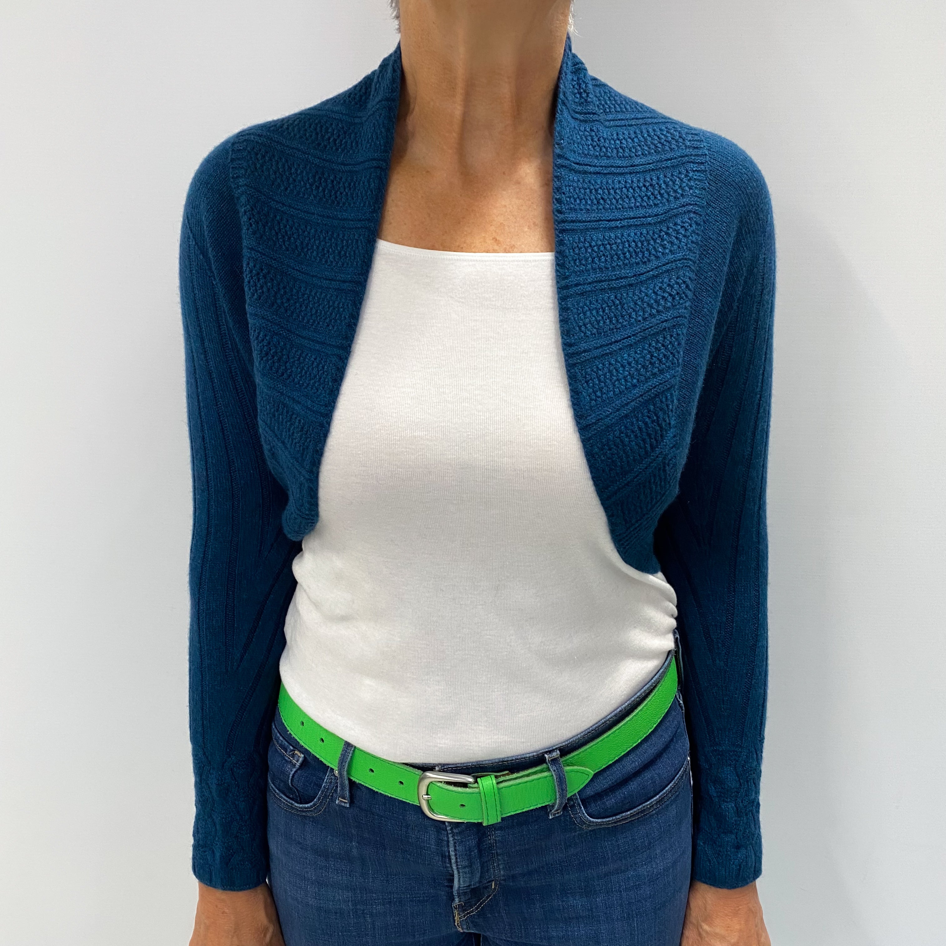 Scottish Deep Ocean Blue Cashmere Bolero Cardigan Medium