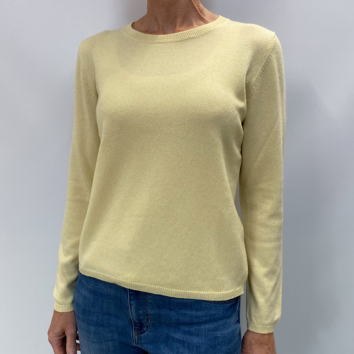 Primrose Yellow Cashmere Crew Neck Jumper Small