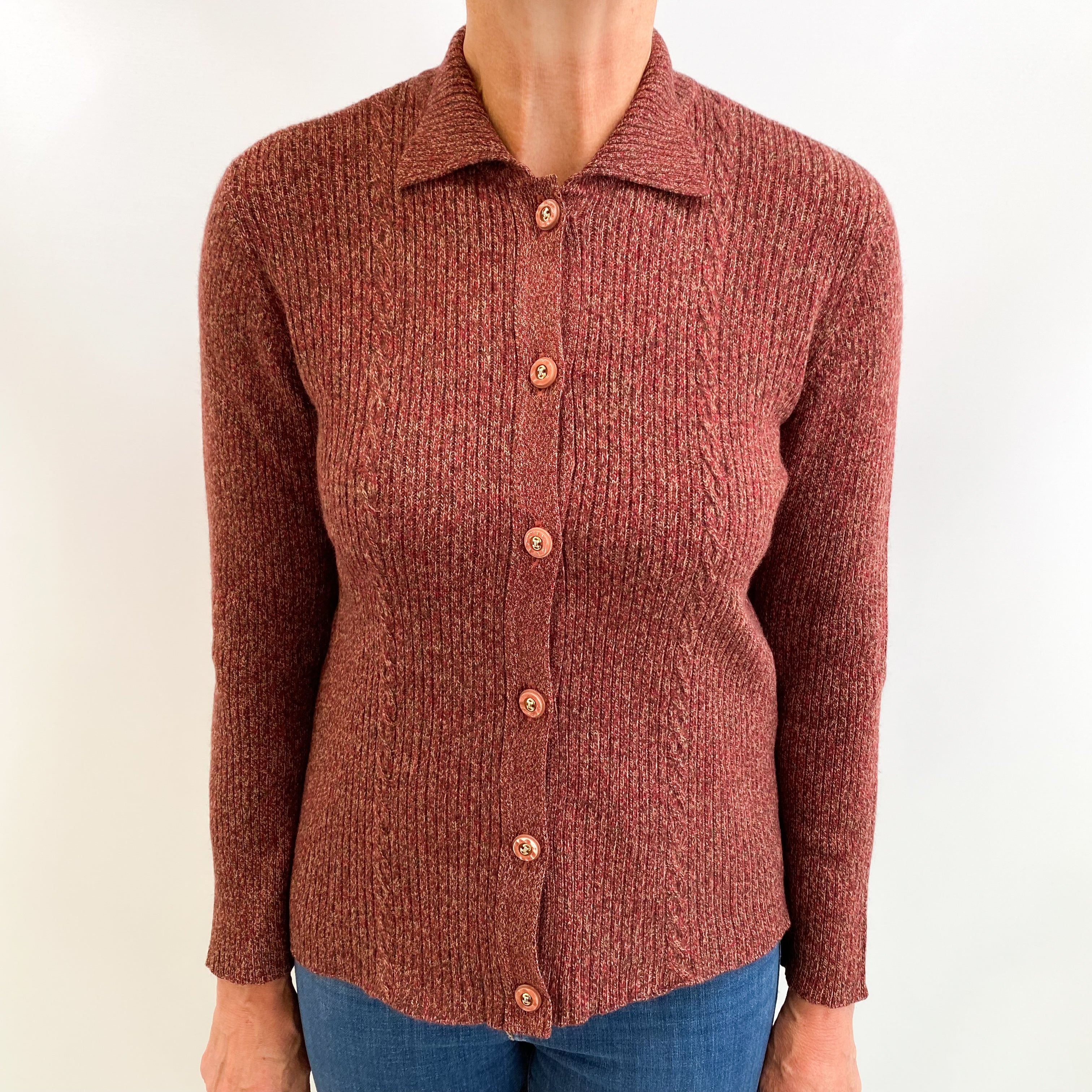Burgundy Marl Cashmere Collared Cardigan Medium