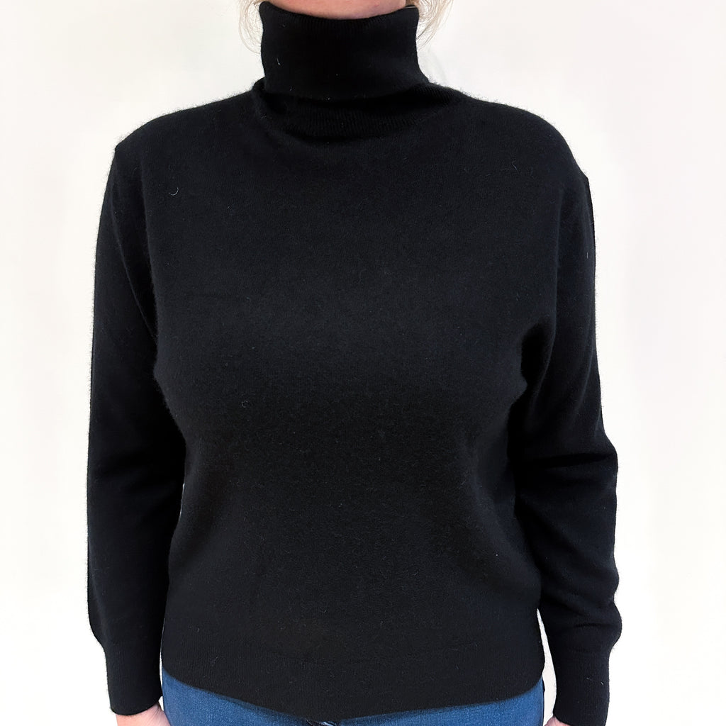 Black Cashmere Polo Neck Jumper Large