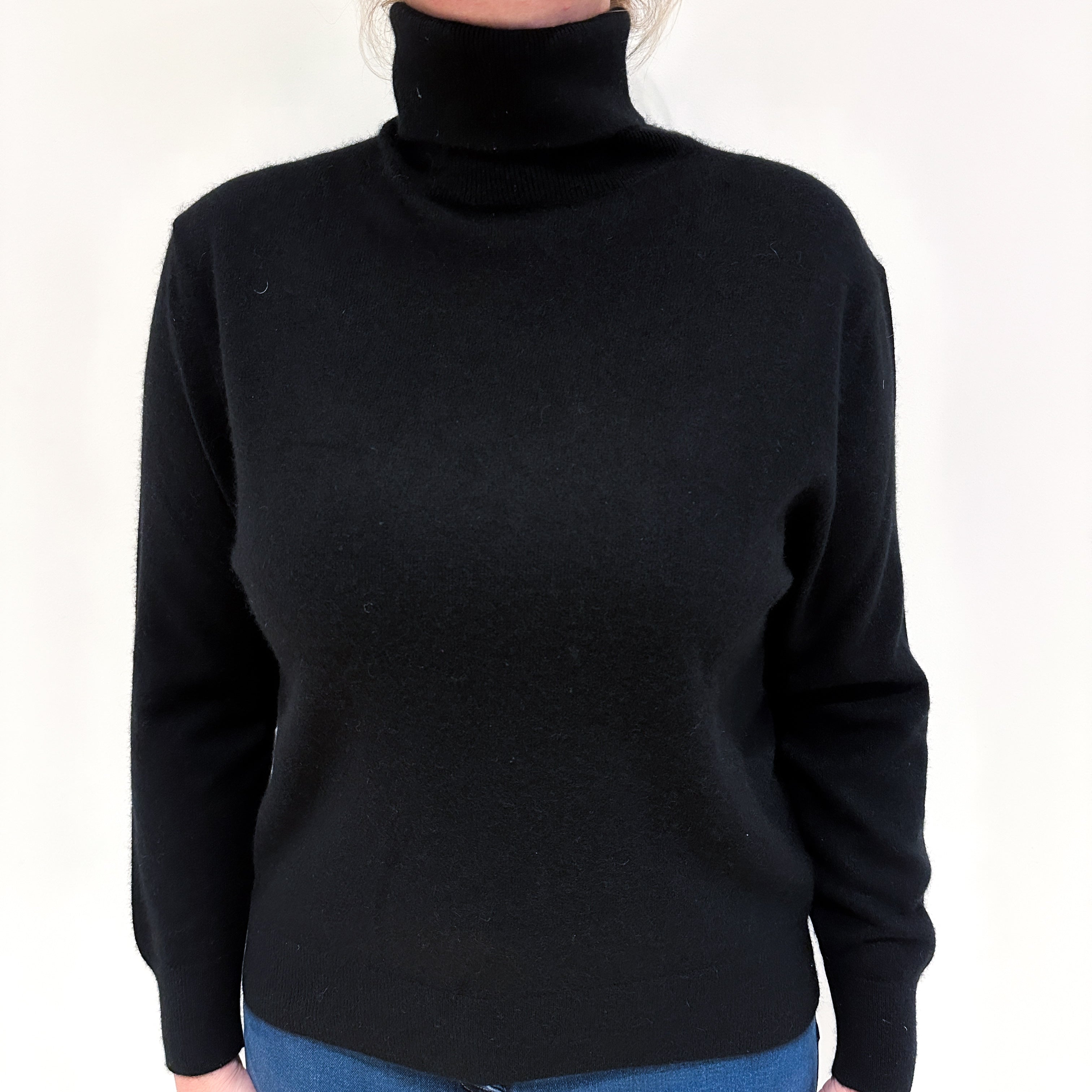 Black Cashmere Polo Neck Jumper Large