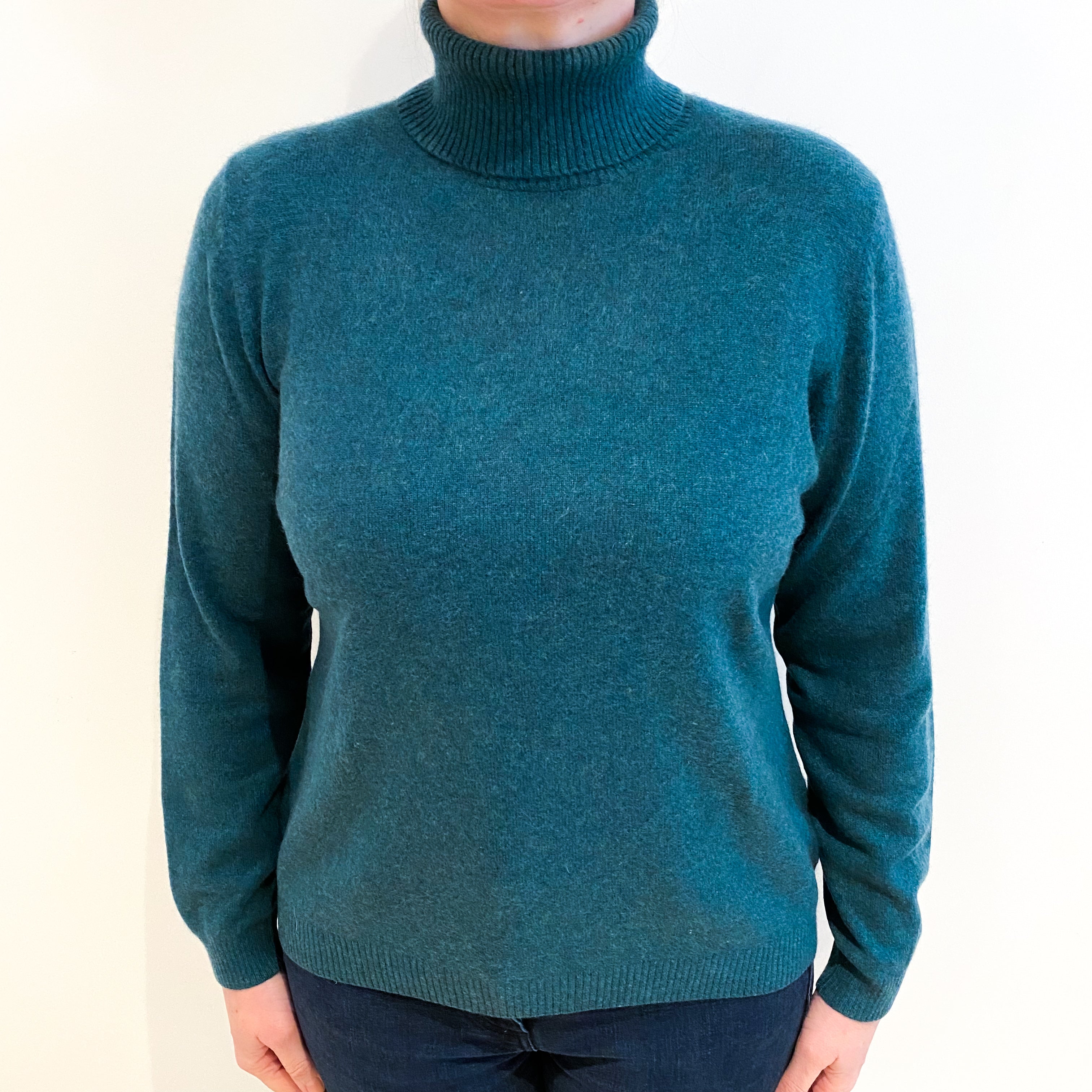 L.L Bean Forest Green Cashmere Polo Neck Jumper Large