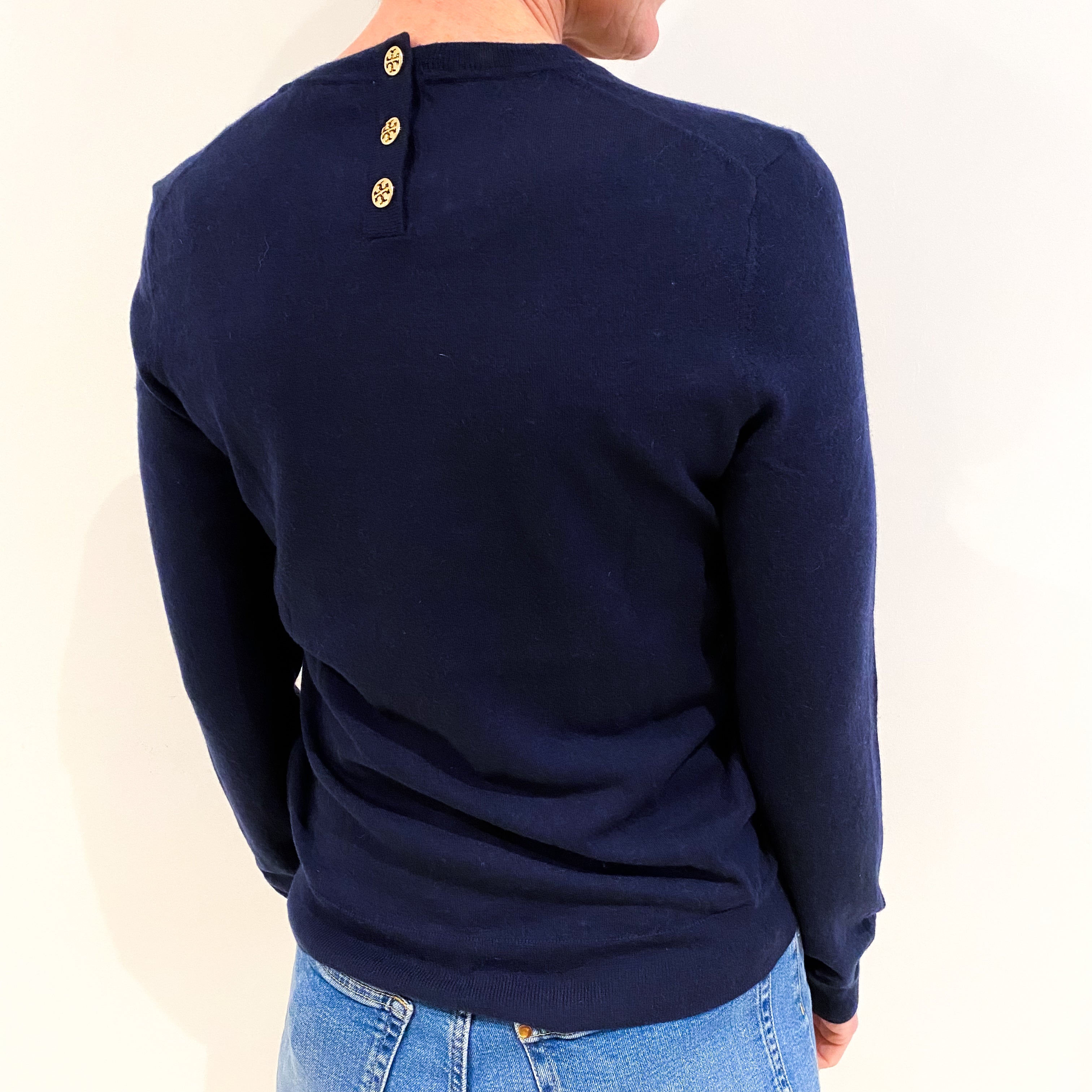Tory Burch Navy Blue Cashmere Crew Neck Jumper Small