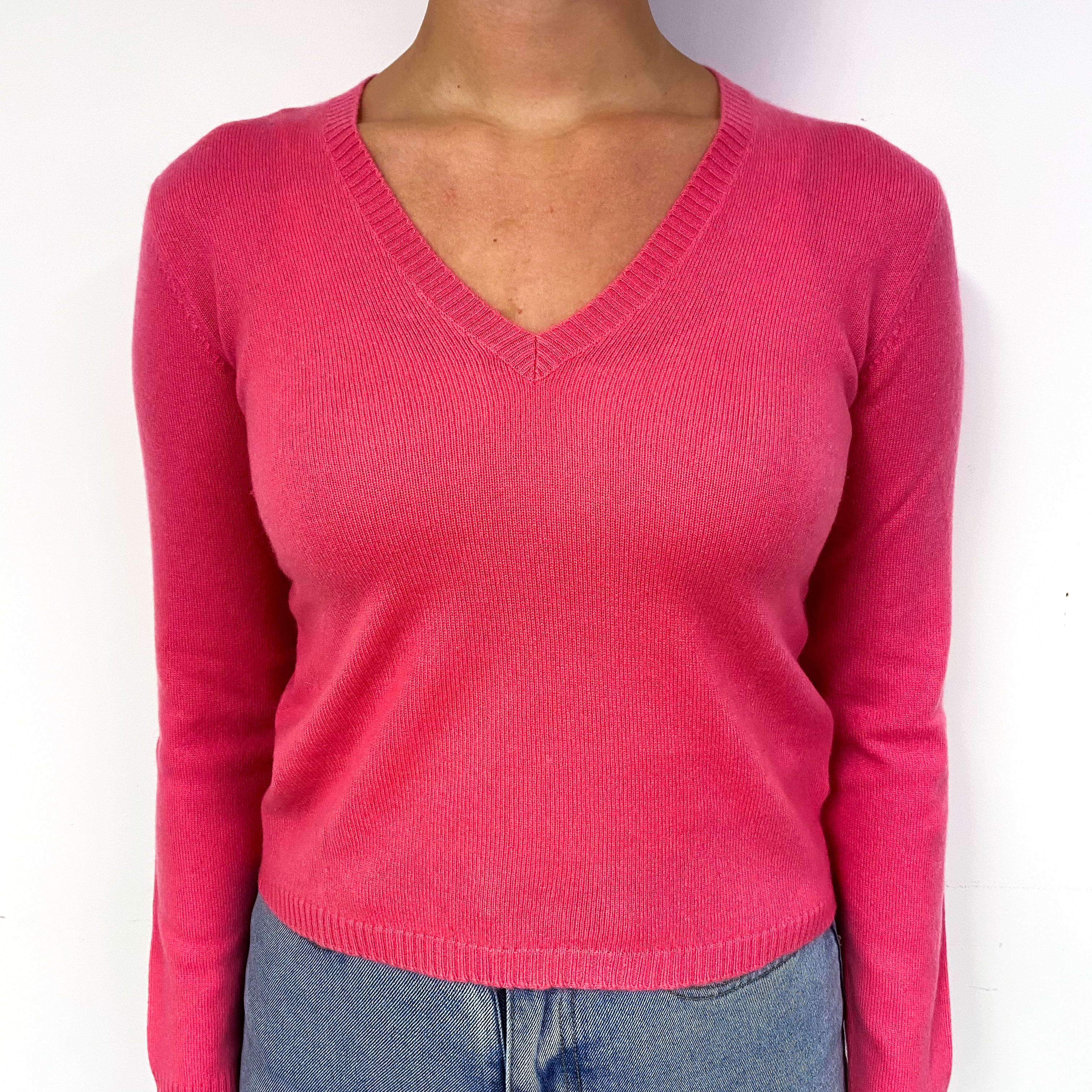Sweet Pea Pink Cashmere V-Neck Jumper Small
