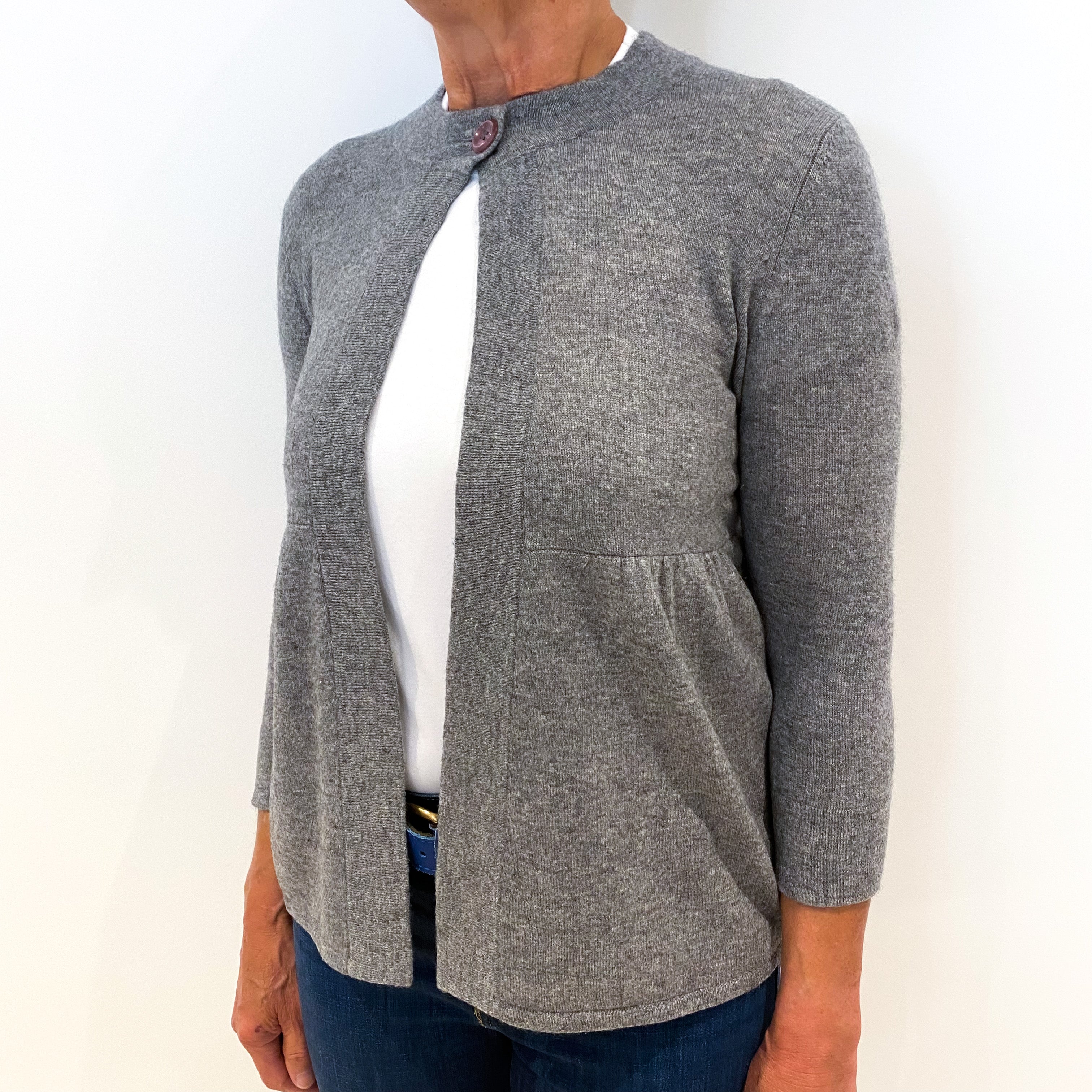 Smoke Grey Cashmere Empire Line Cardigan Medium