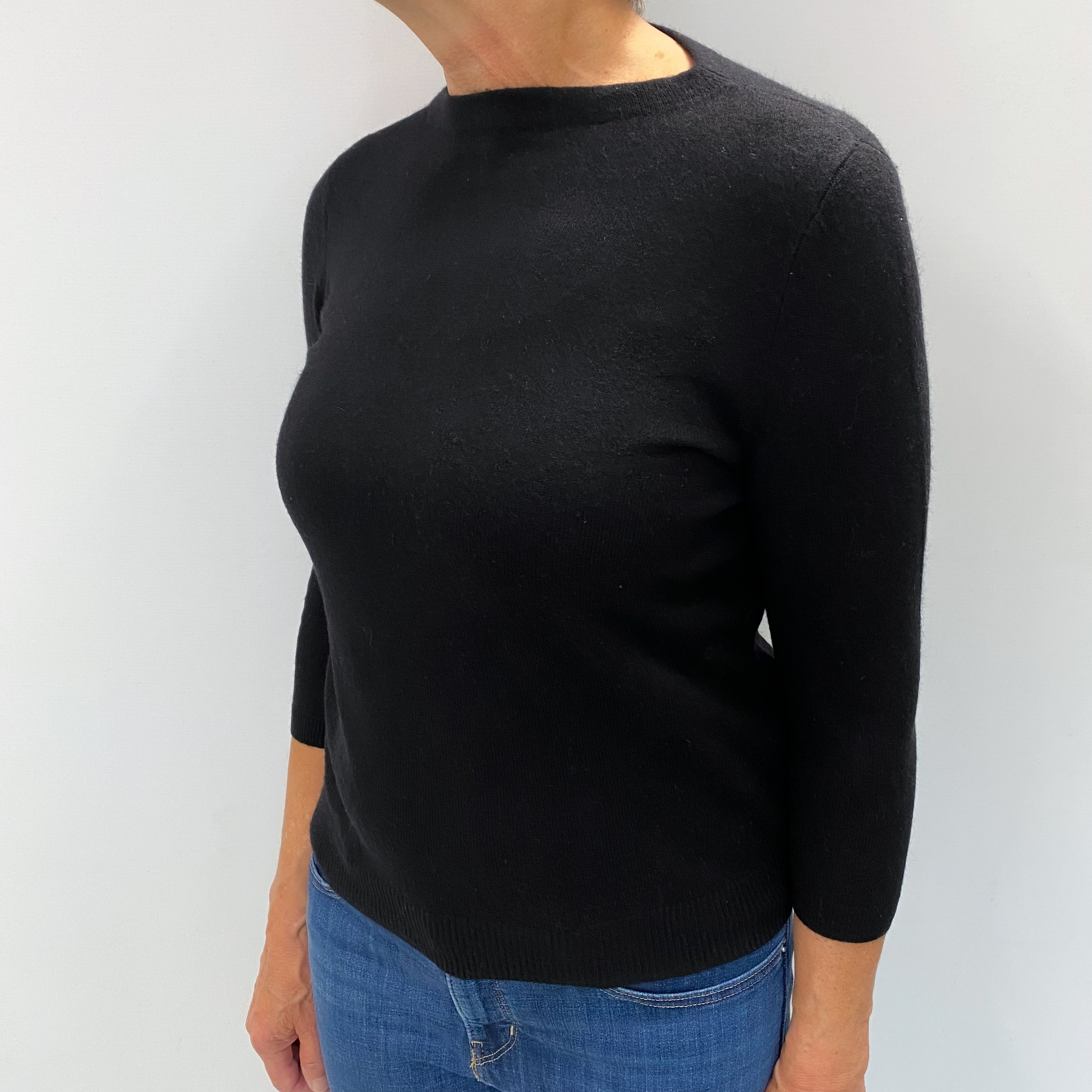 Black Cashmere High Crew Neck Jumper Medium