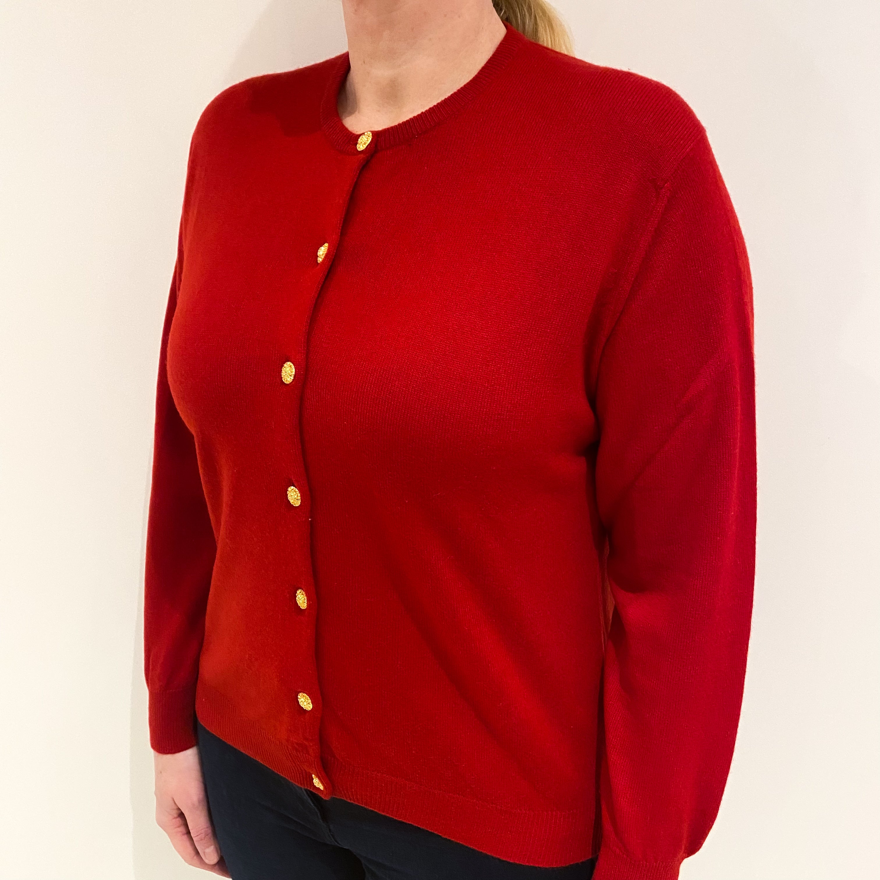 Scarlet Red Cashmere Crew Cardigan Large