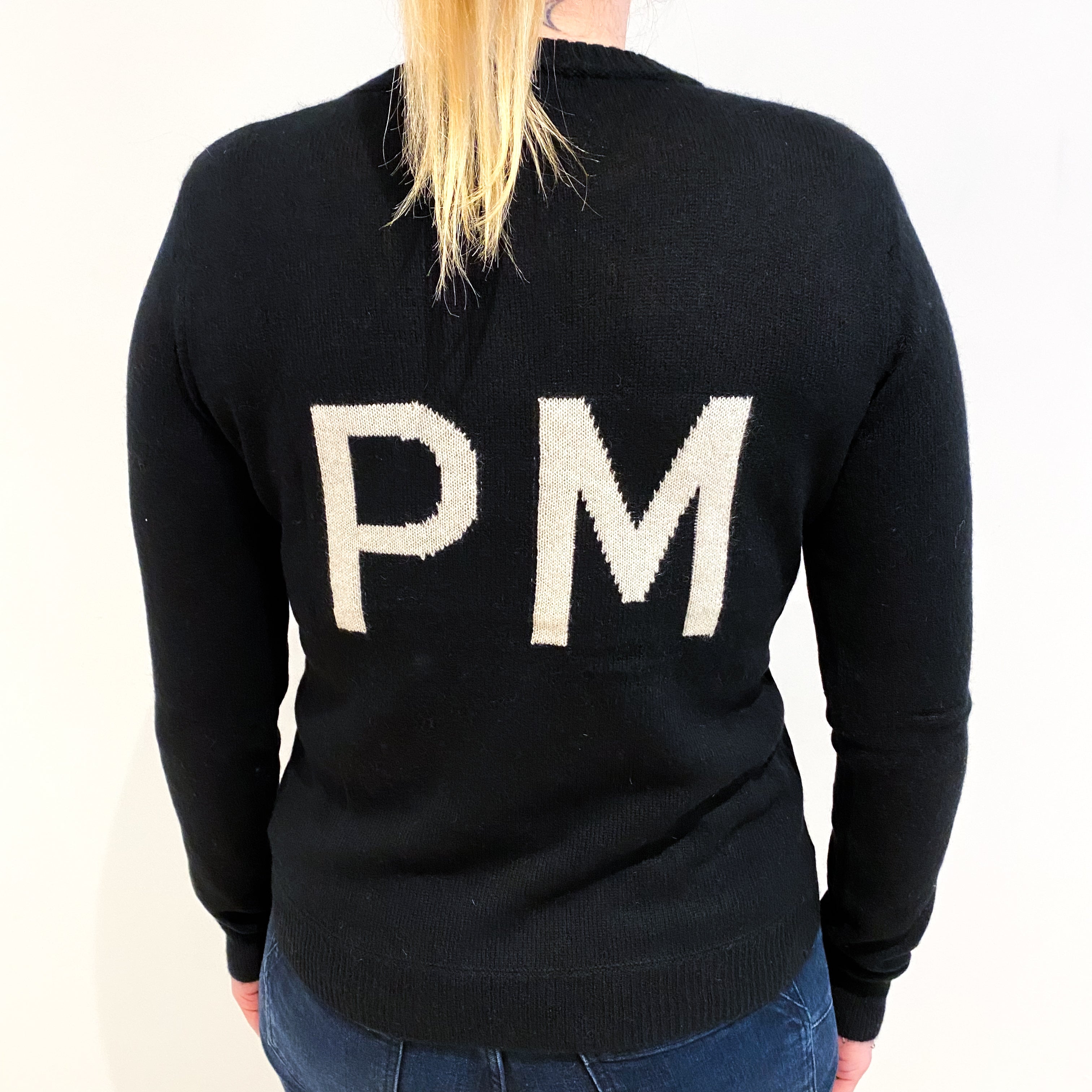 Black ‘AM PM’ Cashmere Crew Neck Jumper Large