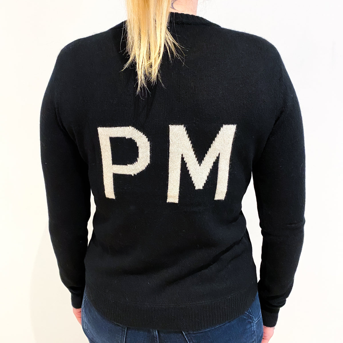 Black ‘AM PM’ Cashmere Crew Neck Jumper Large