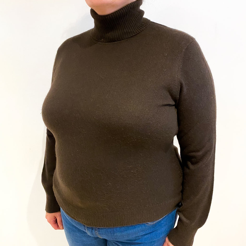 Chocolate Brown Cashmere Polo Neck Jumper Extra Large