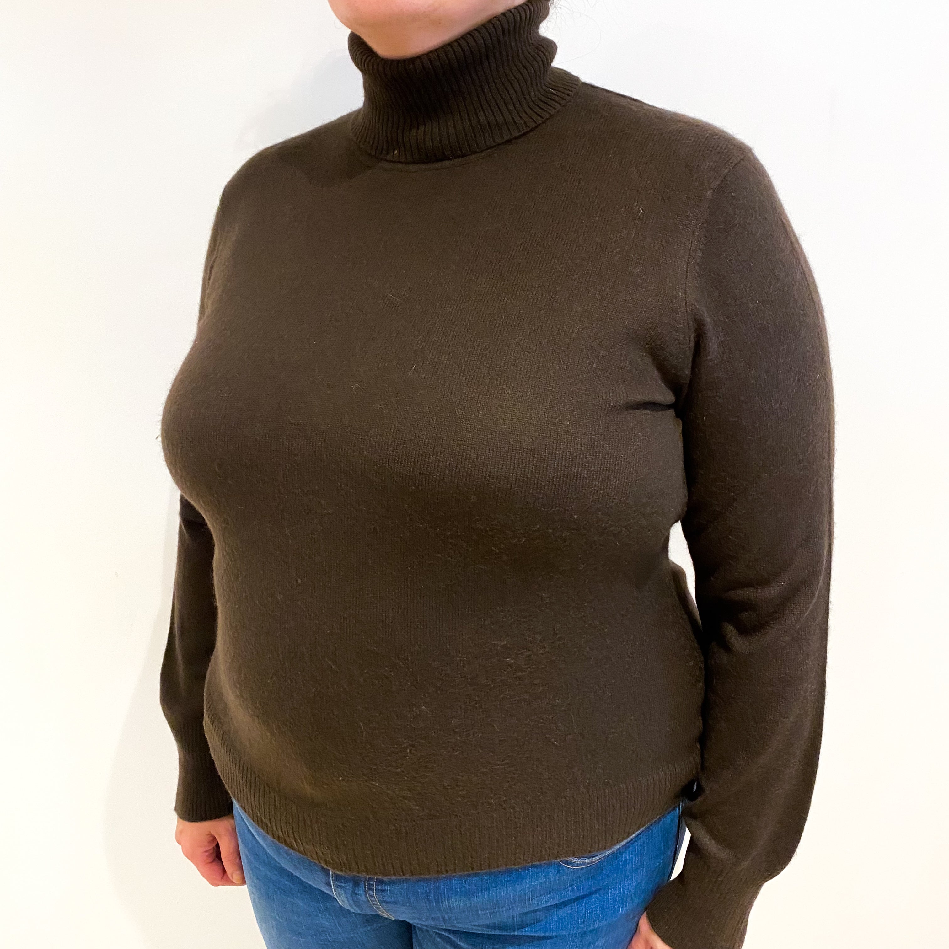 Chocolate Brown Cashmere Polo Neck Jumper Extra Large