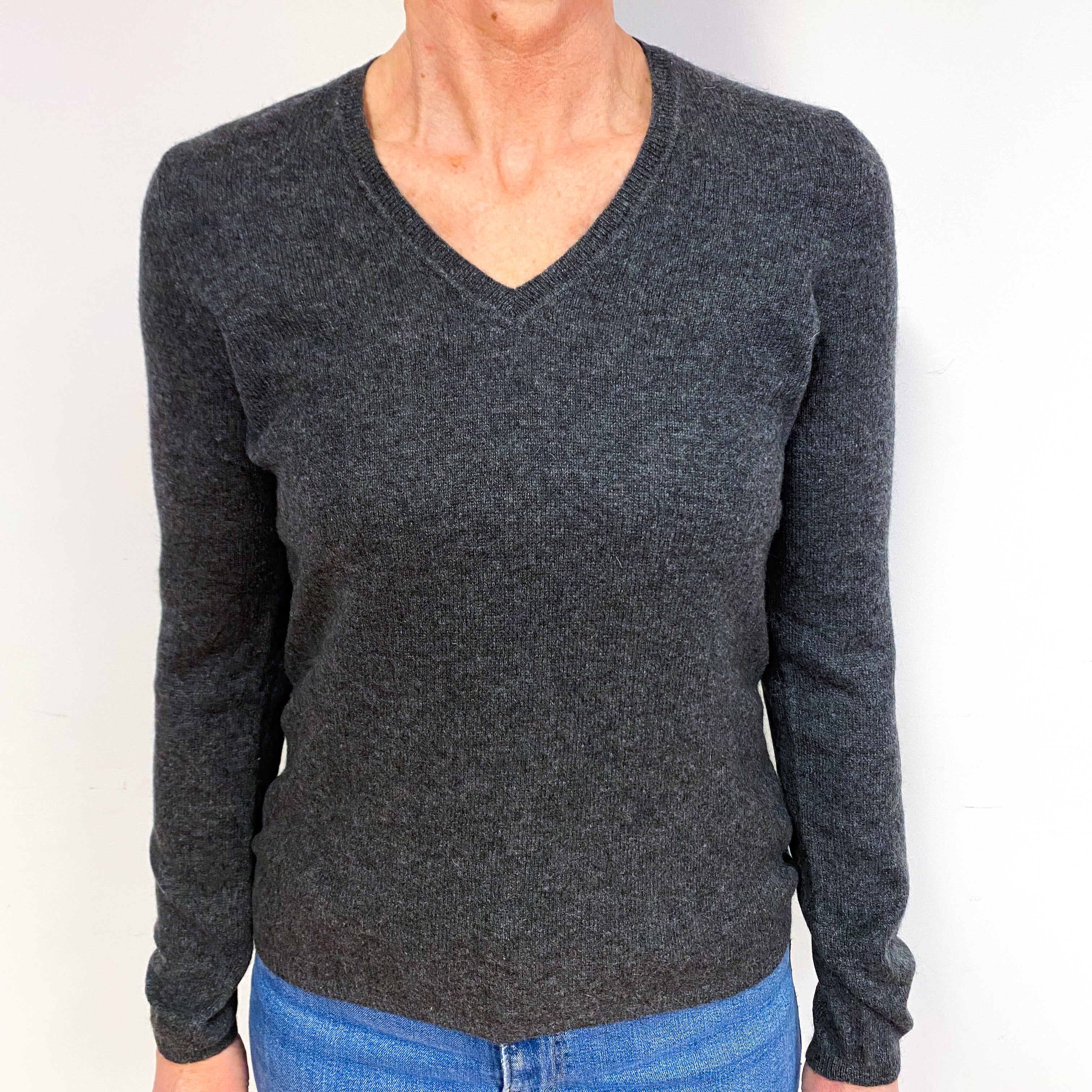 Slate Grey Cashmere V-Neck Jumper Medium