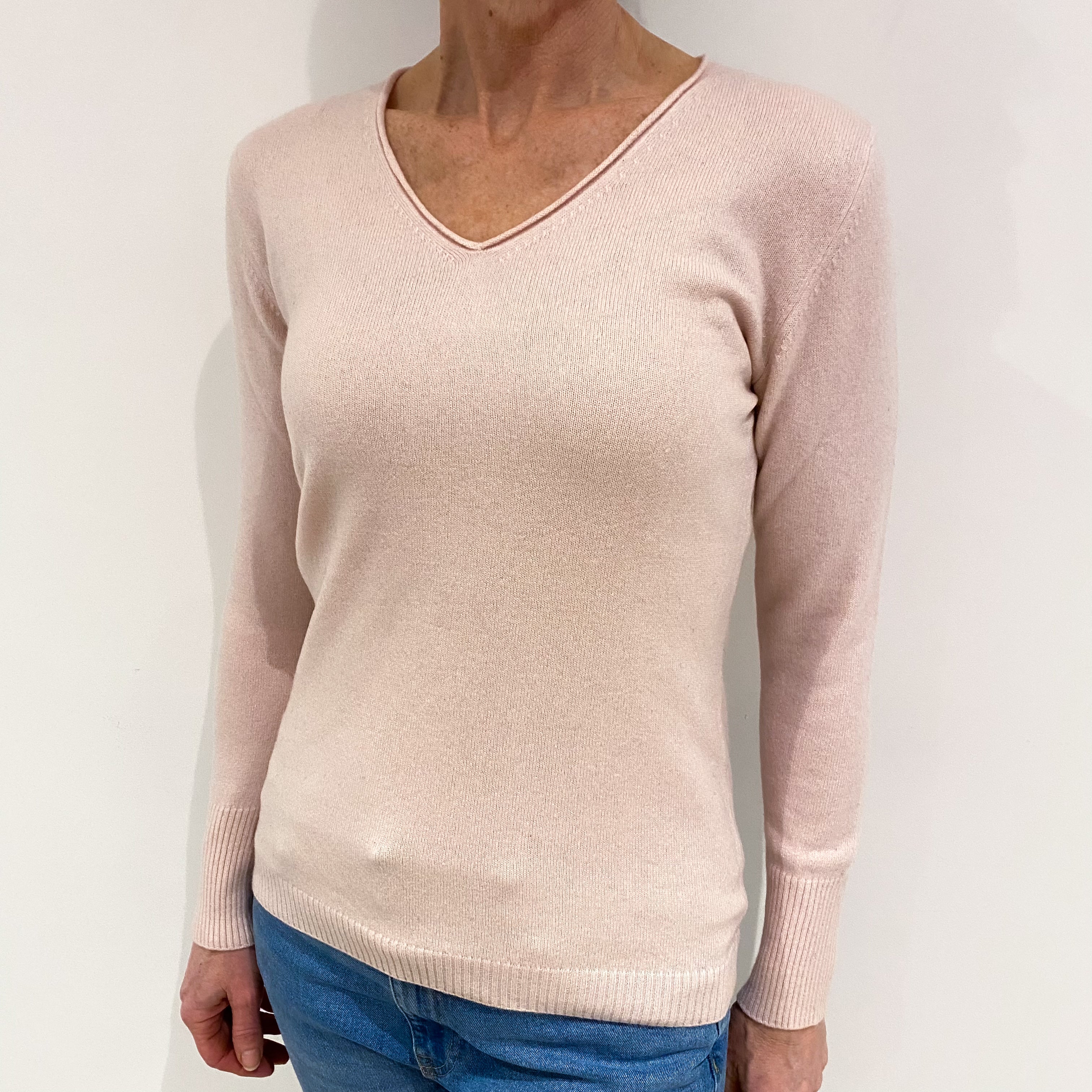 Shell Pink Cashmere V Neck Jumper Small