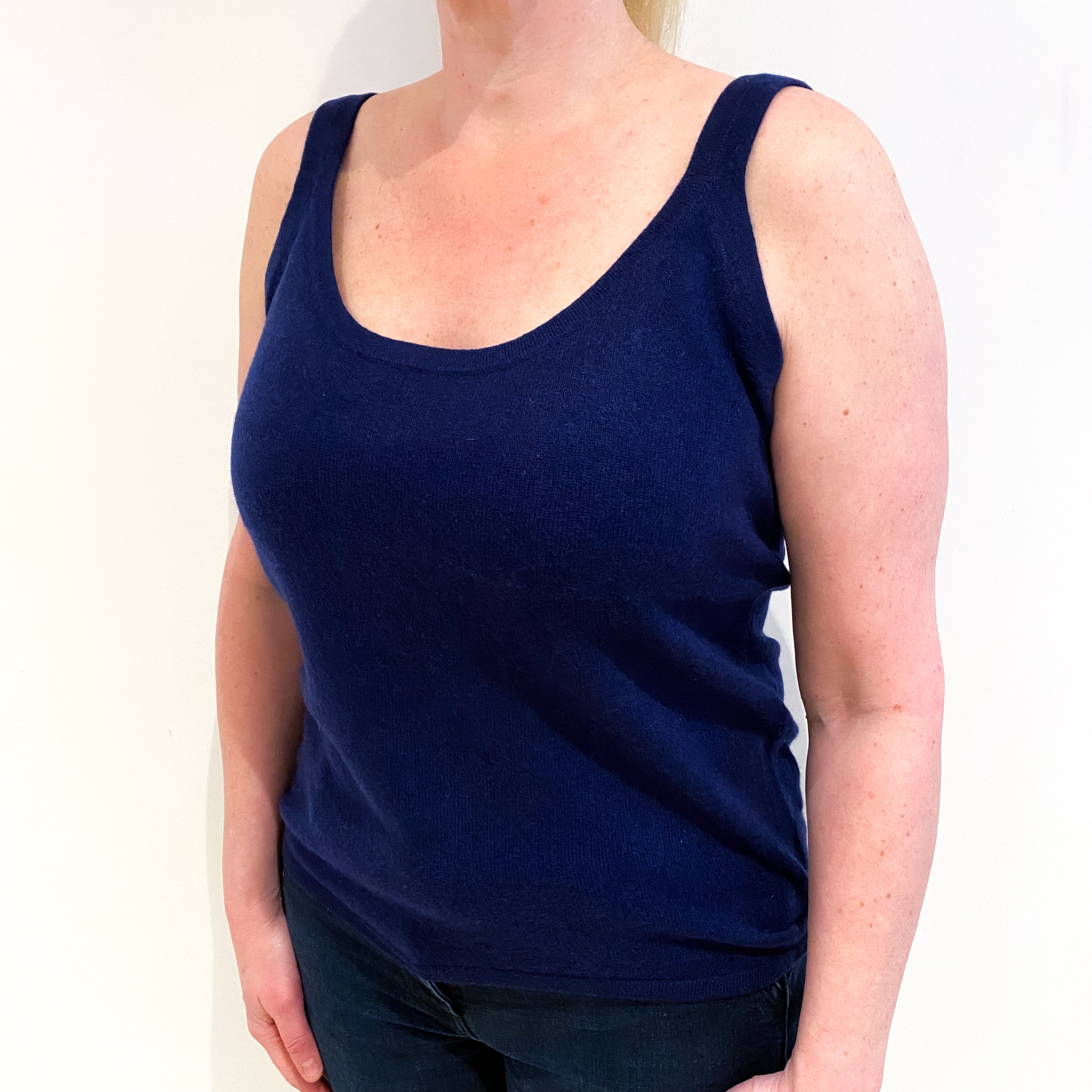 French Navy Cashmere Scoop Neck Vest Large