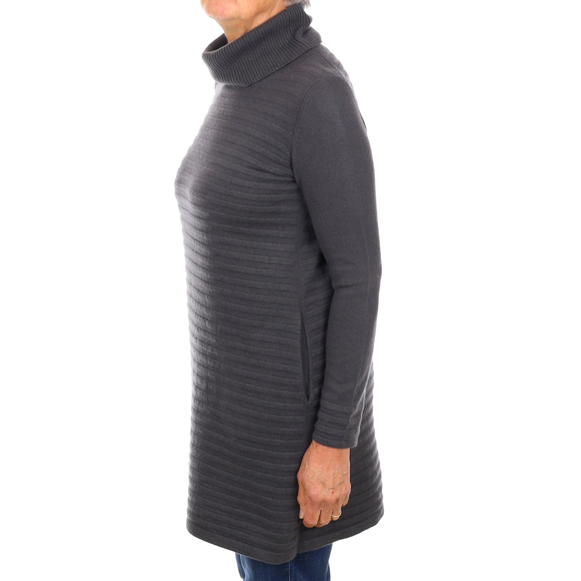 Pebble Grey Cashmere Polo Neck Tunic Dress Medium
