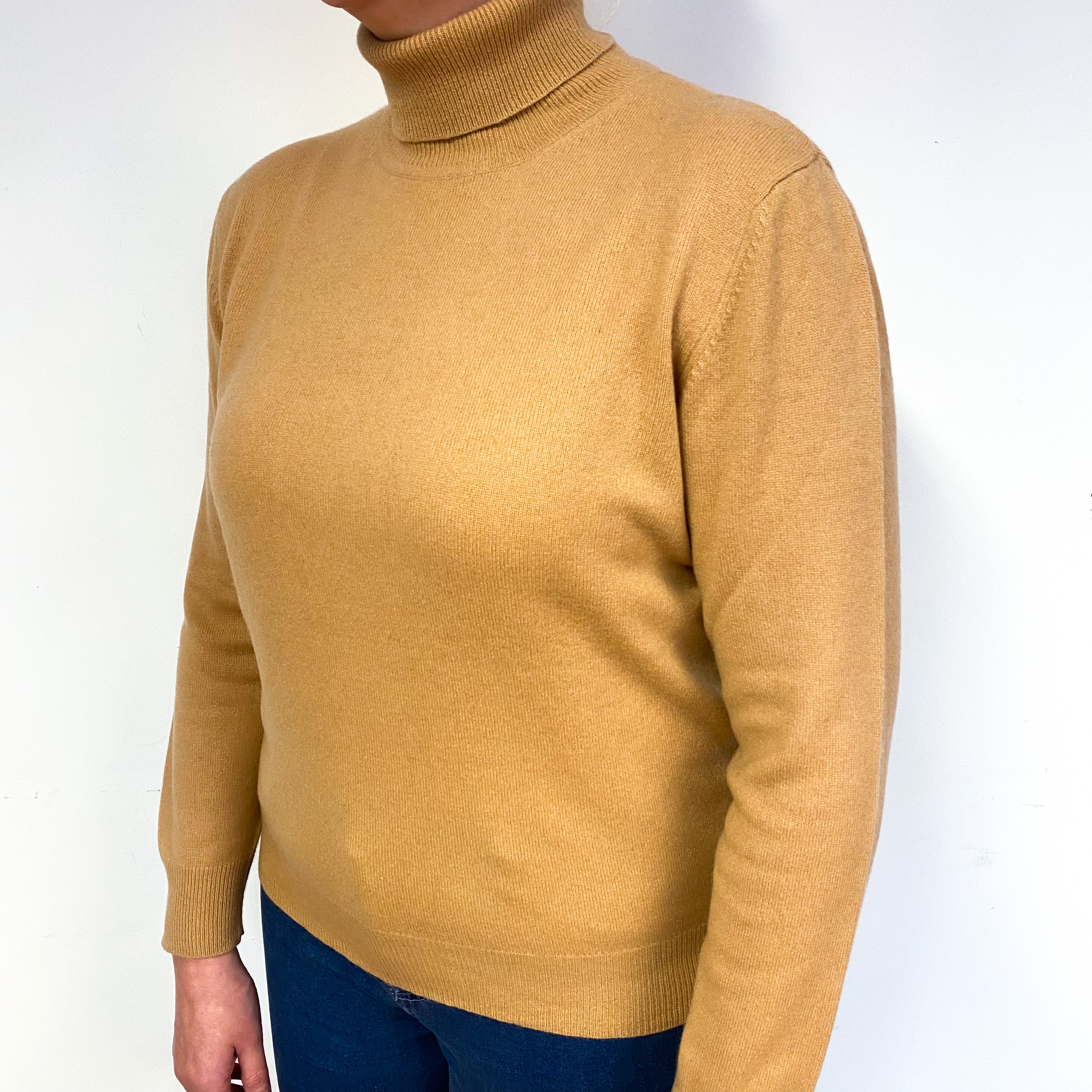 Caramel Brown Cashmere Polo Neck Jumper Large