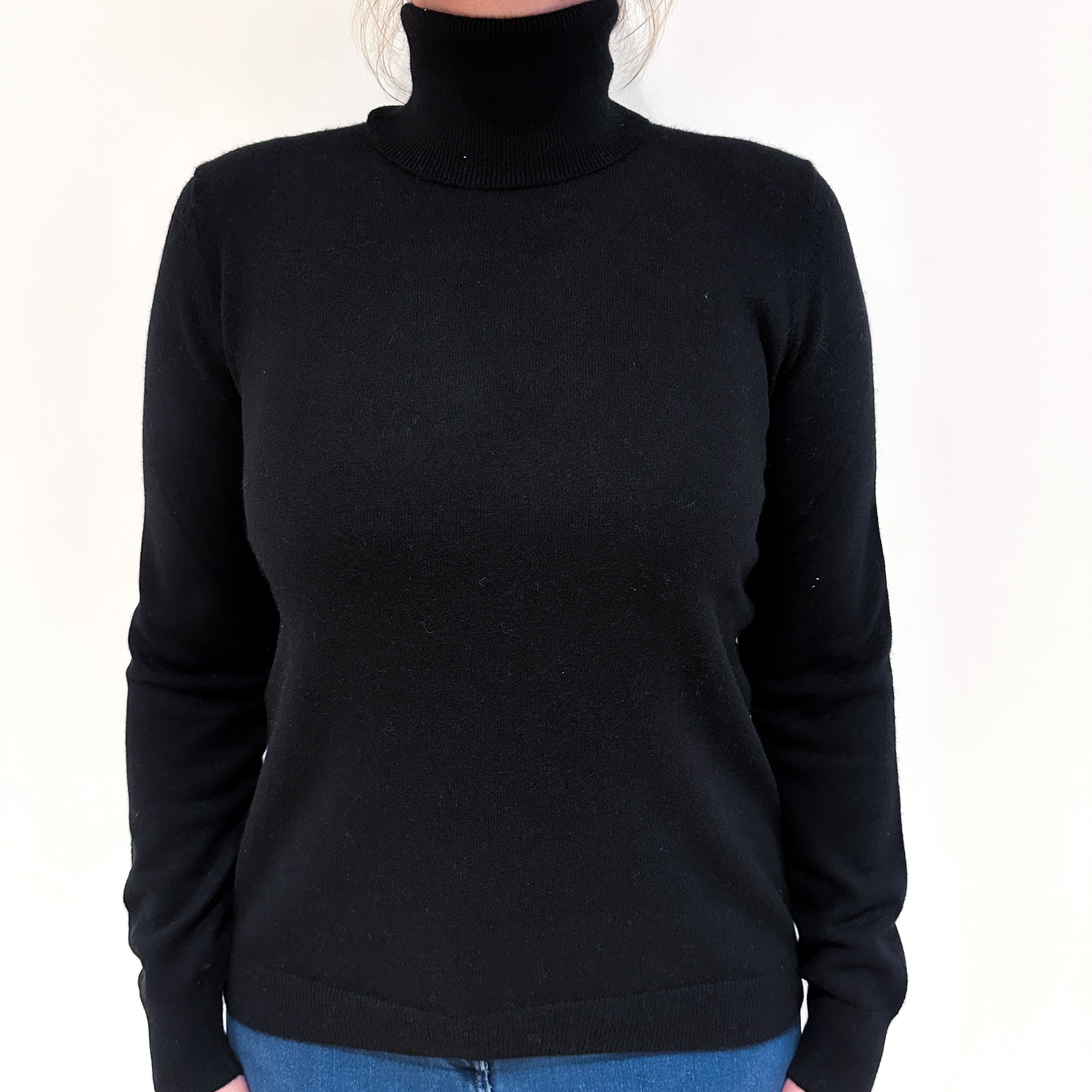 Black Cashmere Polo Neck Jumper Large