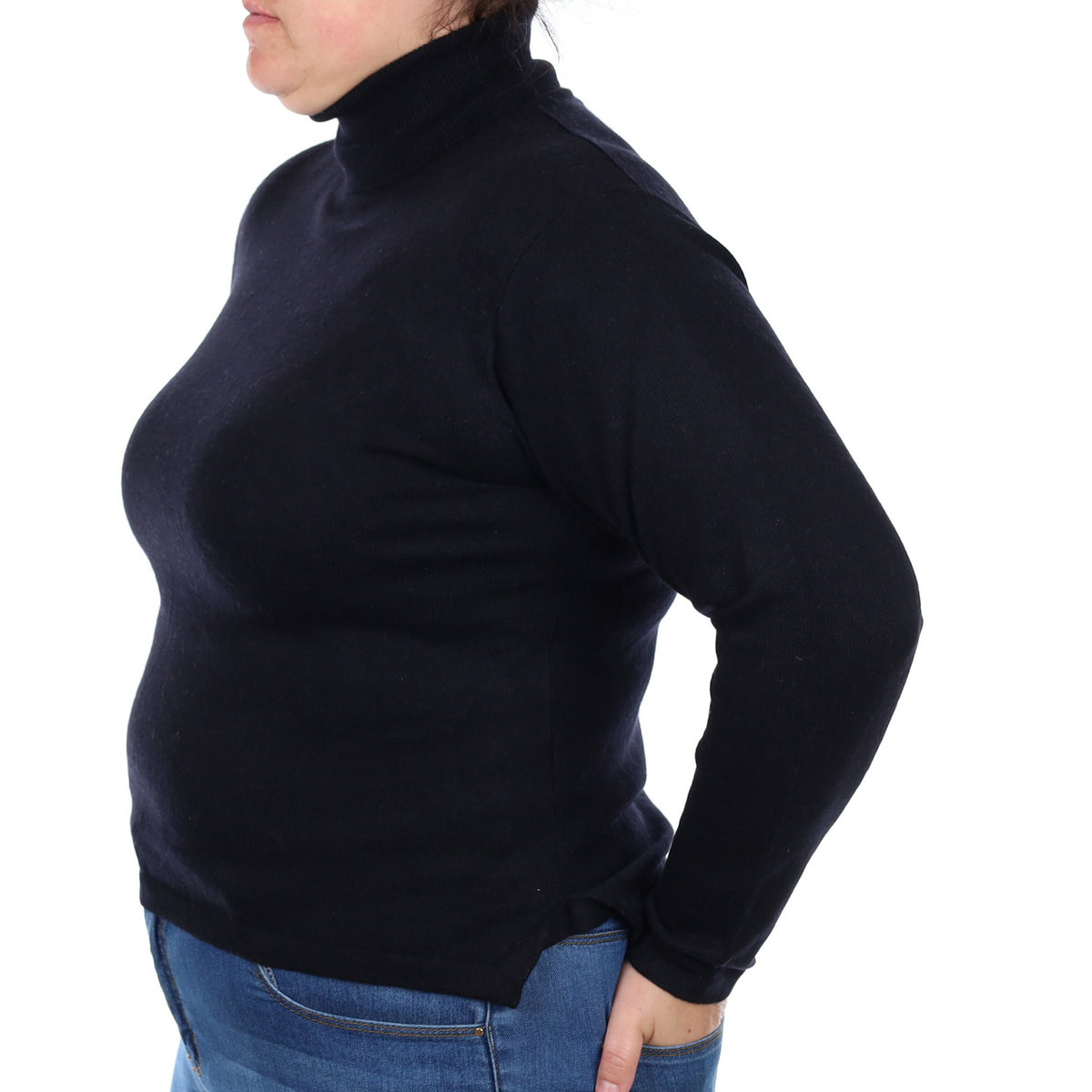 Black Cashmere Polo Neck Jumper Large