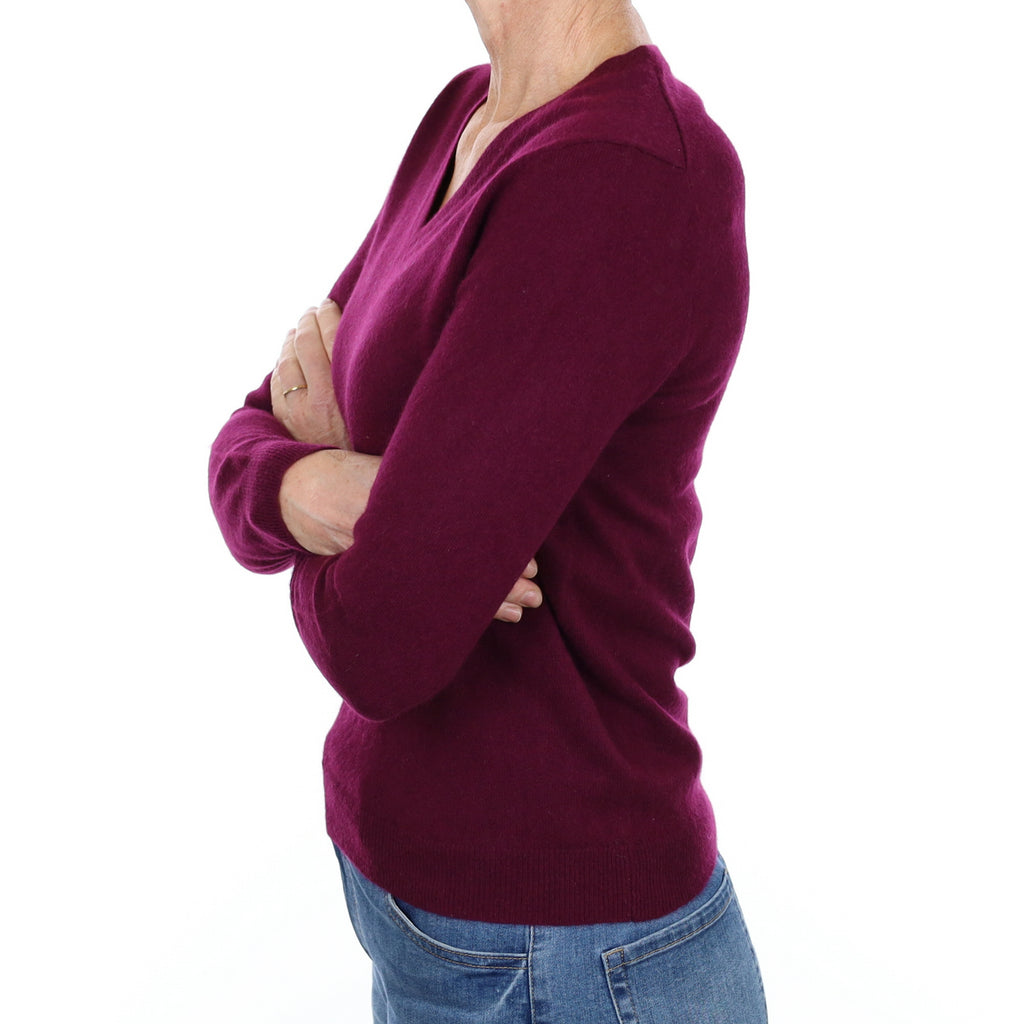 Mulberry Purple Cashmere V Neck Jumper Small