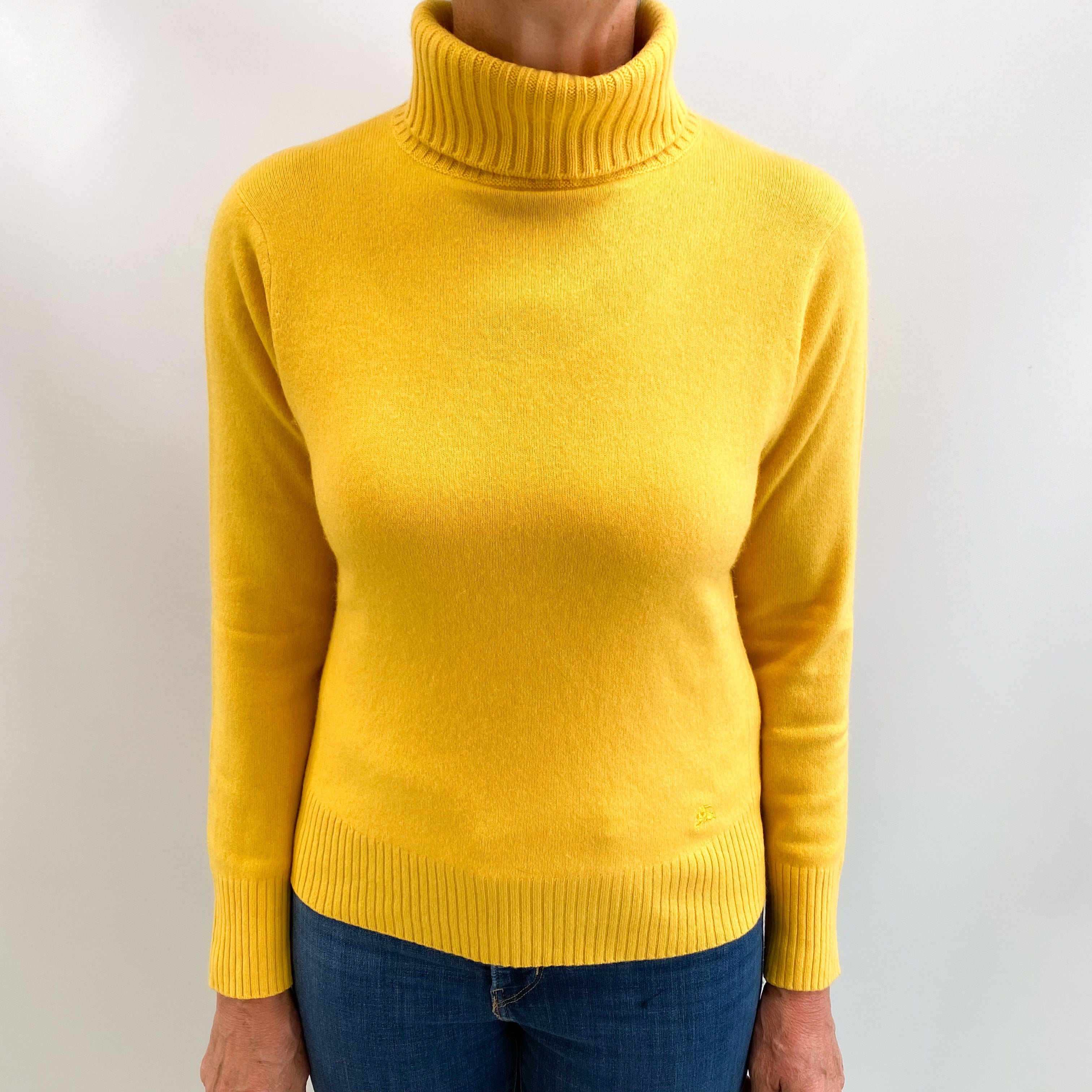 Burberry Pineapple Yellow Cashmere Polo Neck Jumper Medium