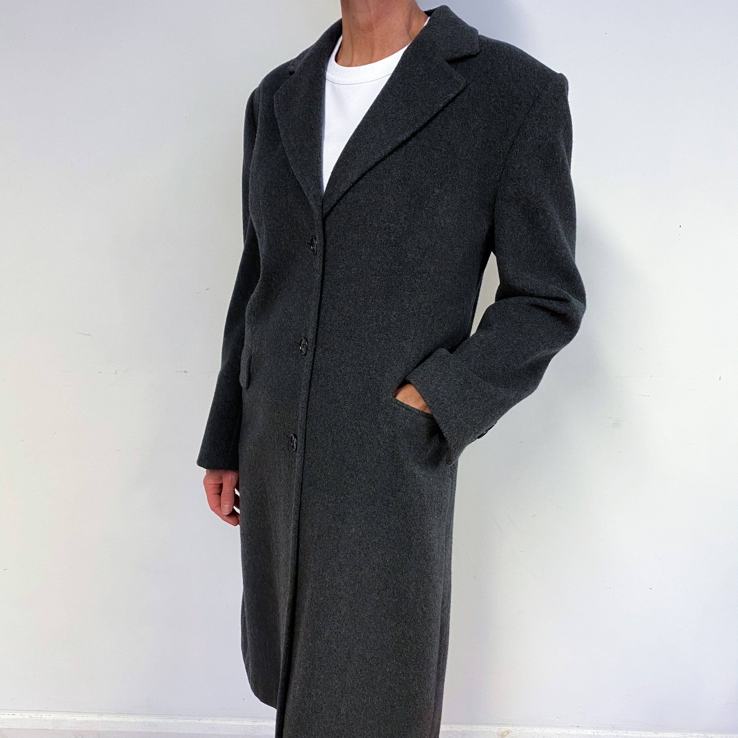 Dark Slate Grey Cashmere Lined Coat Medium