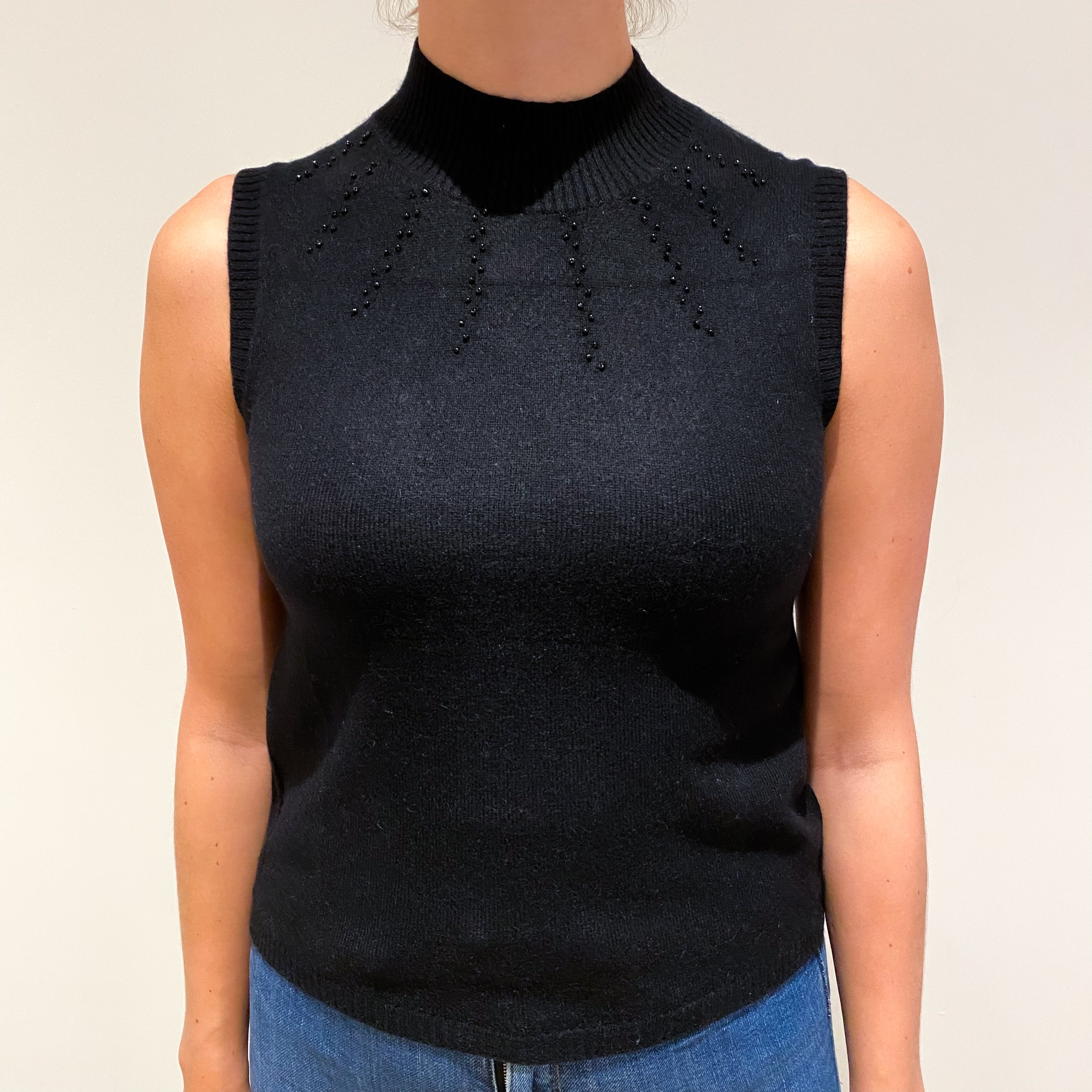 Black Cashmere Turtle Neck Sleeveless Jumper Small