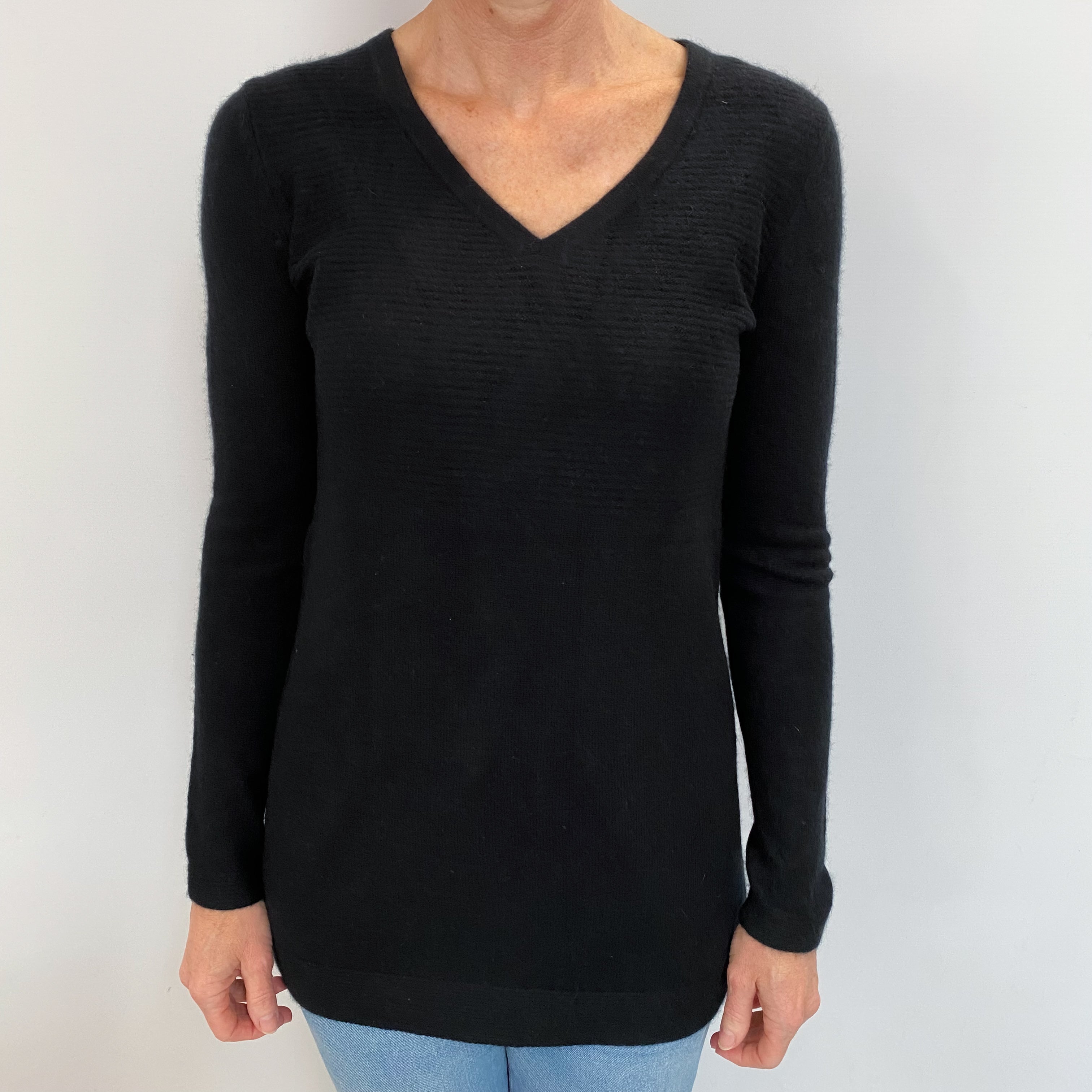 Black Cashmere V Neck Tunic Jumper Small