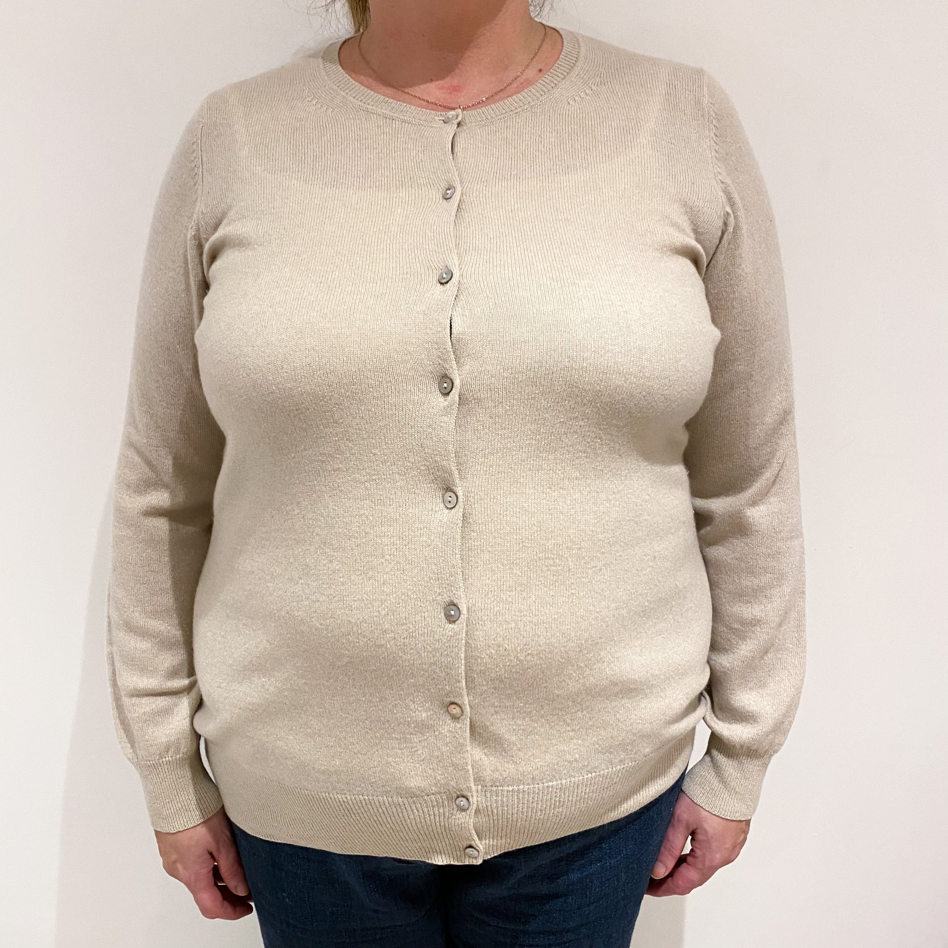 Fawn Beige Cashmere Crew Neck Cardigan Extra Large