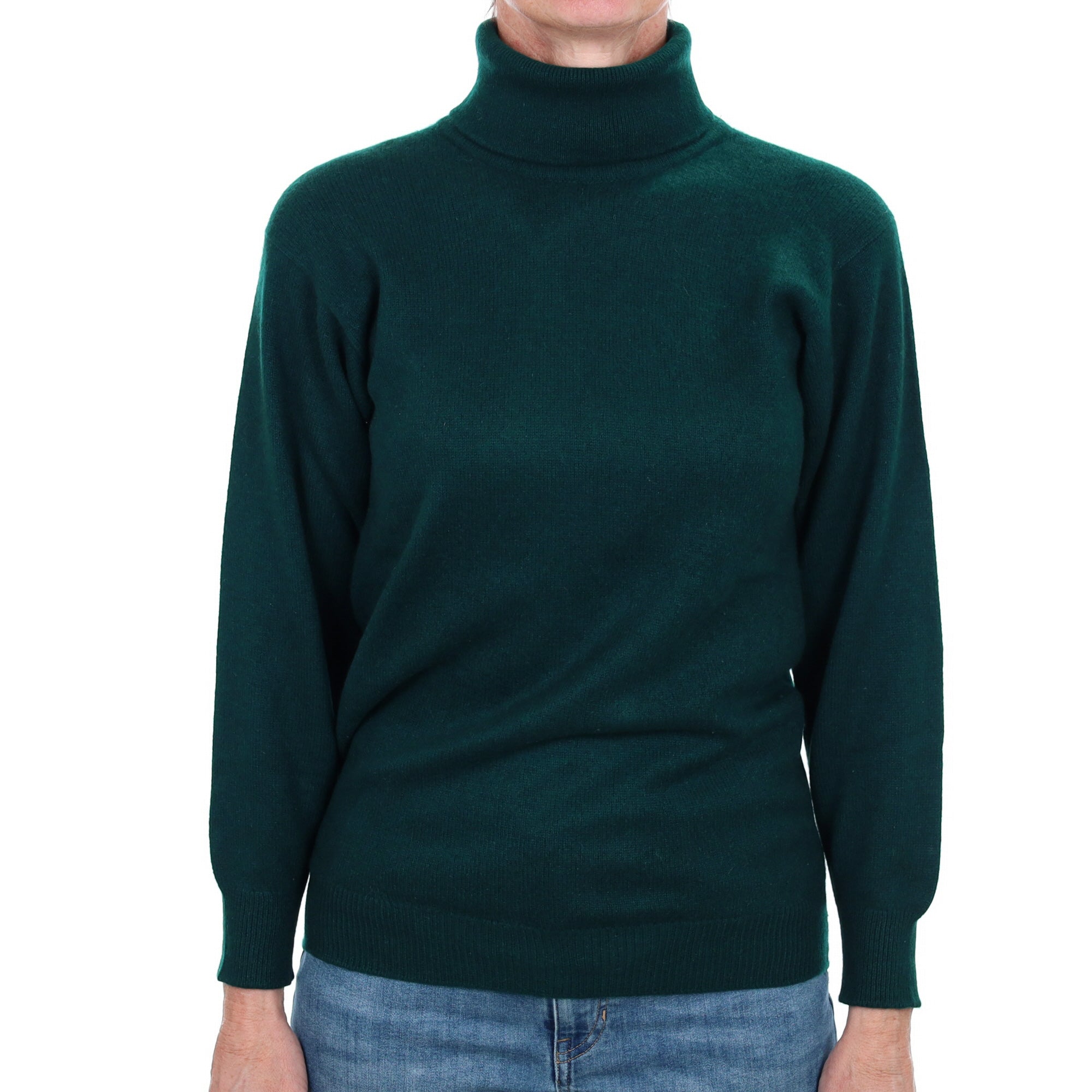 Scottish Bottle Green Cashmere Polo Neck Jumper Small