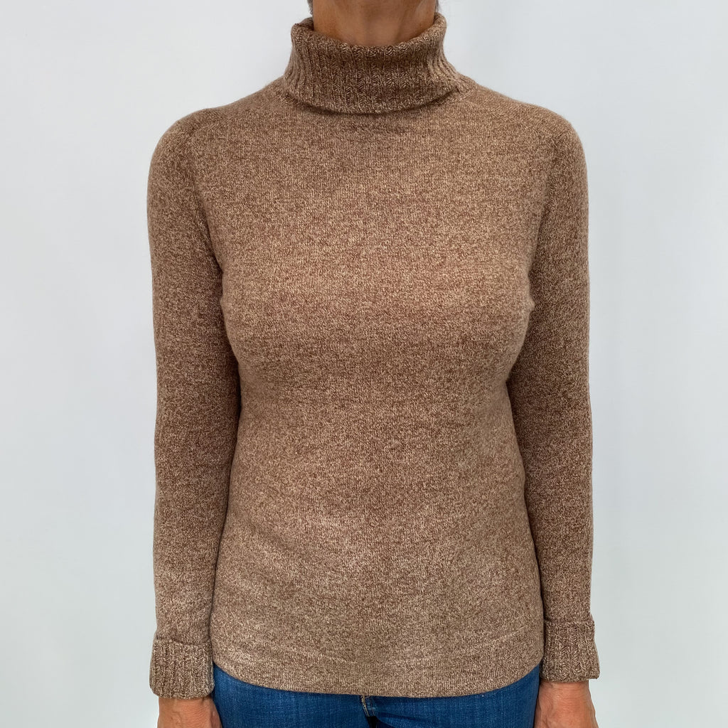 Walnut Brown Marl Cashmere Polo Neck Jumper Medium
