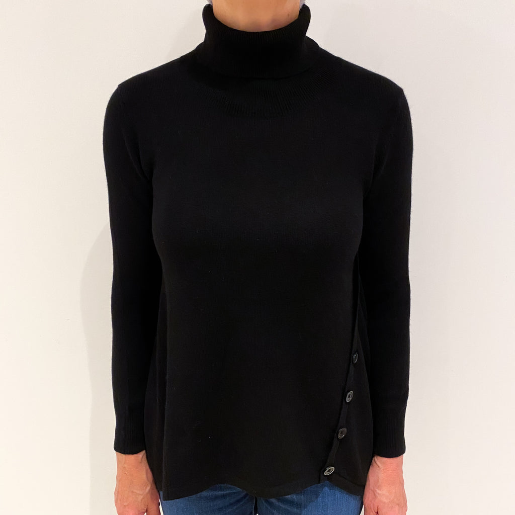 Black Cashmere Polo Neck Jumper Medium