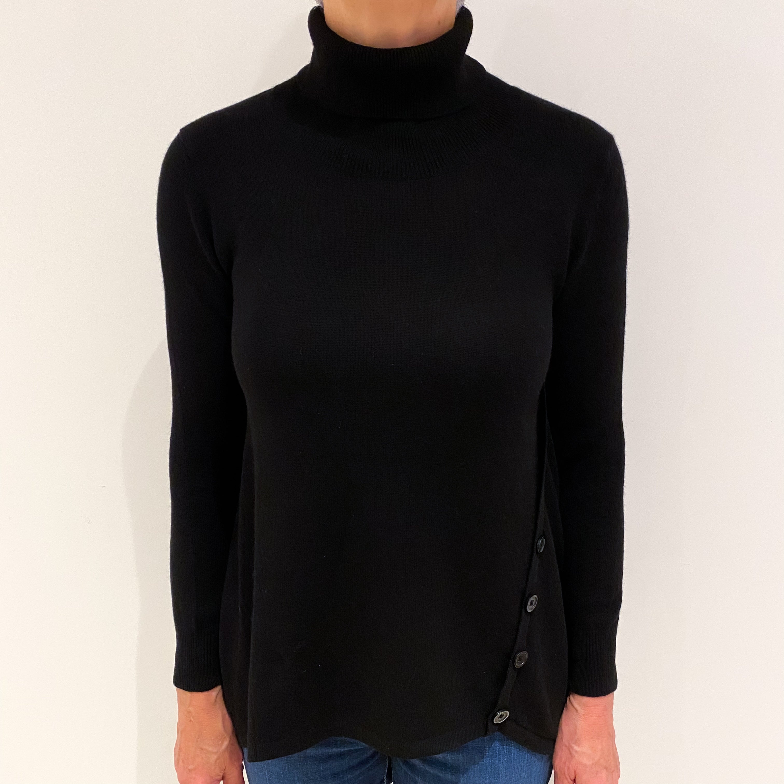 Black Cashmere Polo Neck Jumper Medium