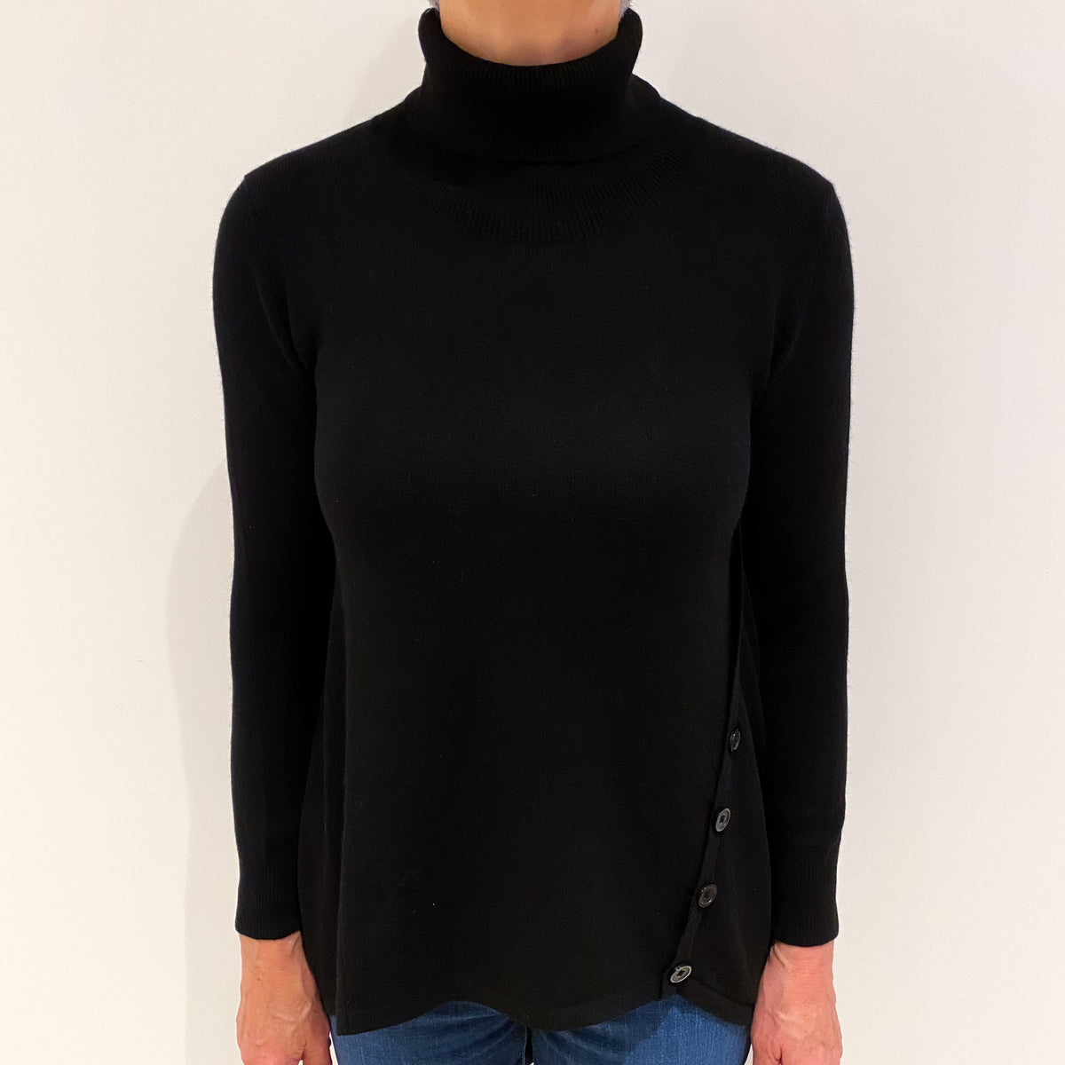 Black Cashmere Polo Neck Jumper Medium