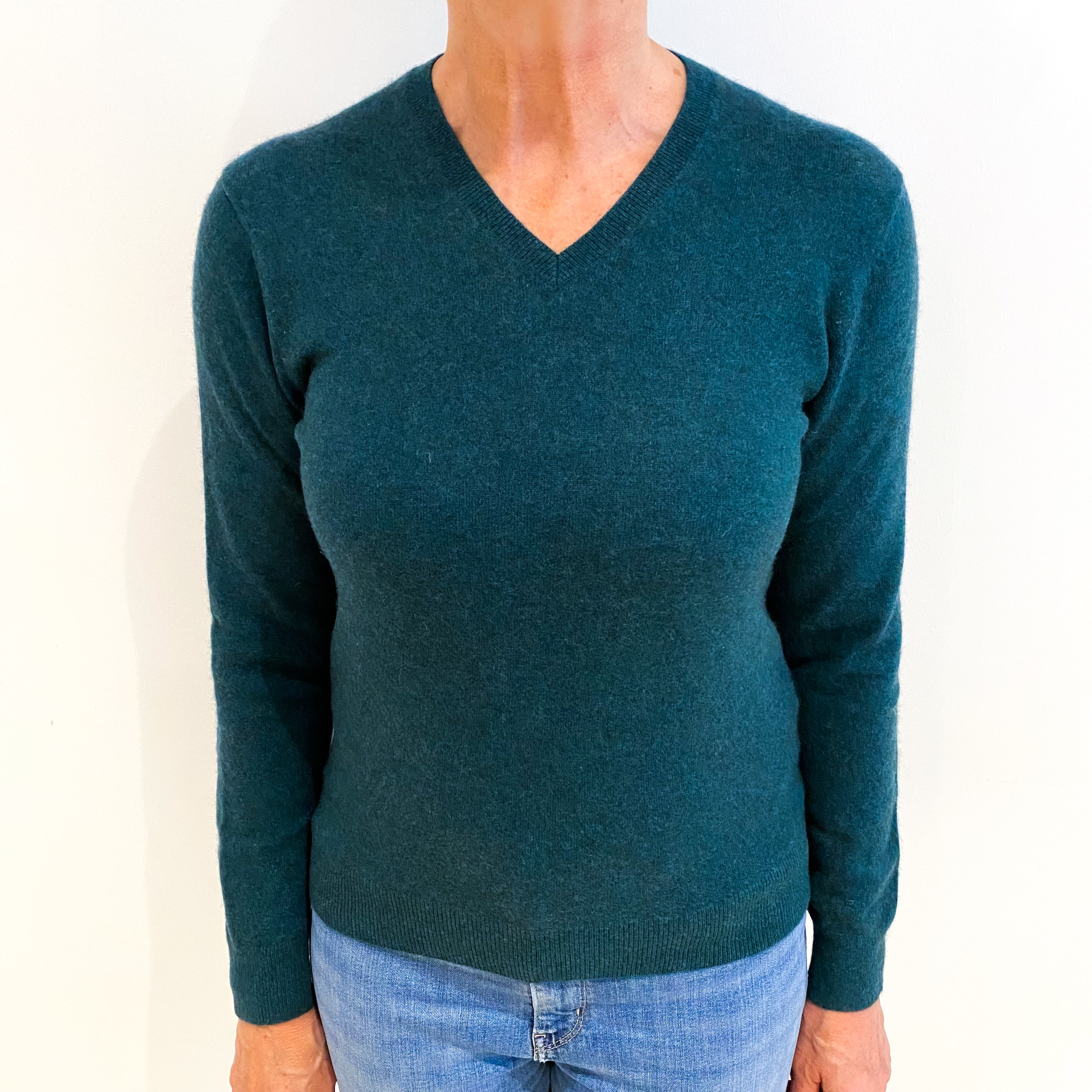 Spruce Green Cashmere V Neck Jumper Medium