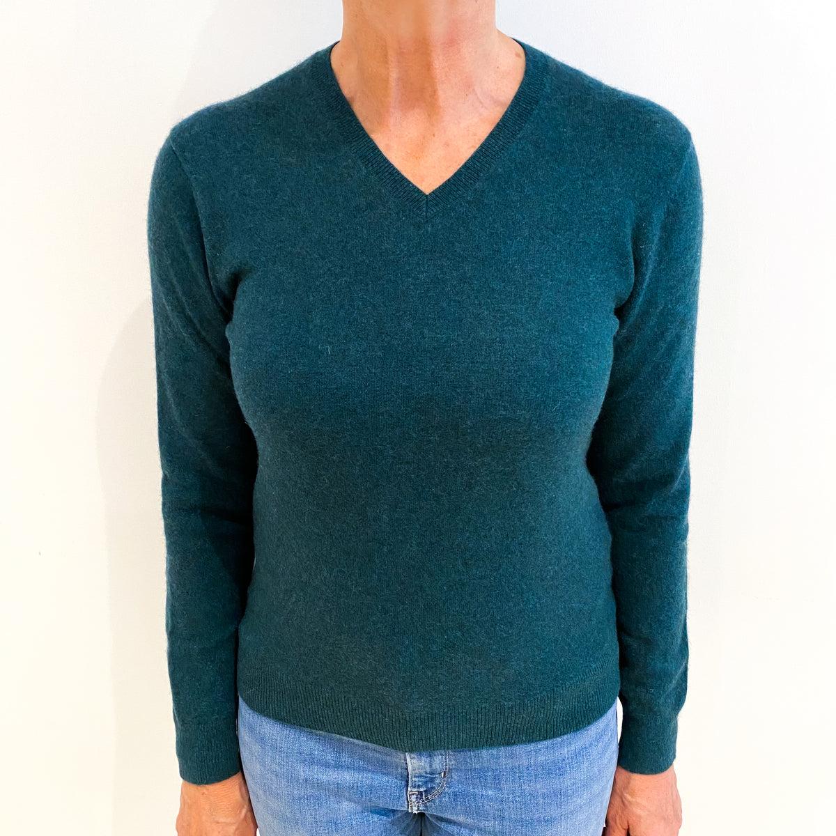 Spruce Green Cashmere V Neck Jumper Medium