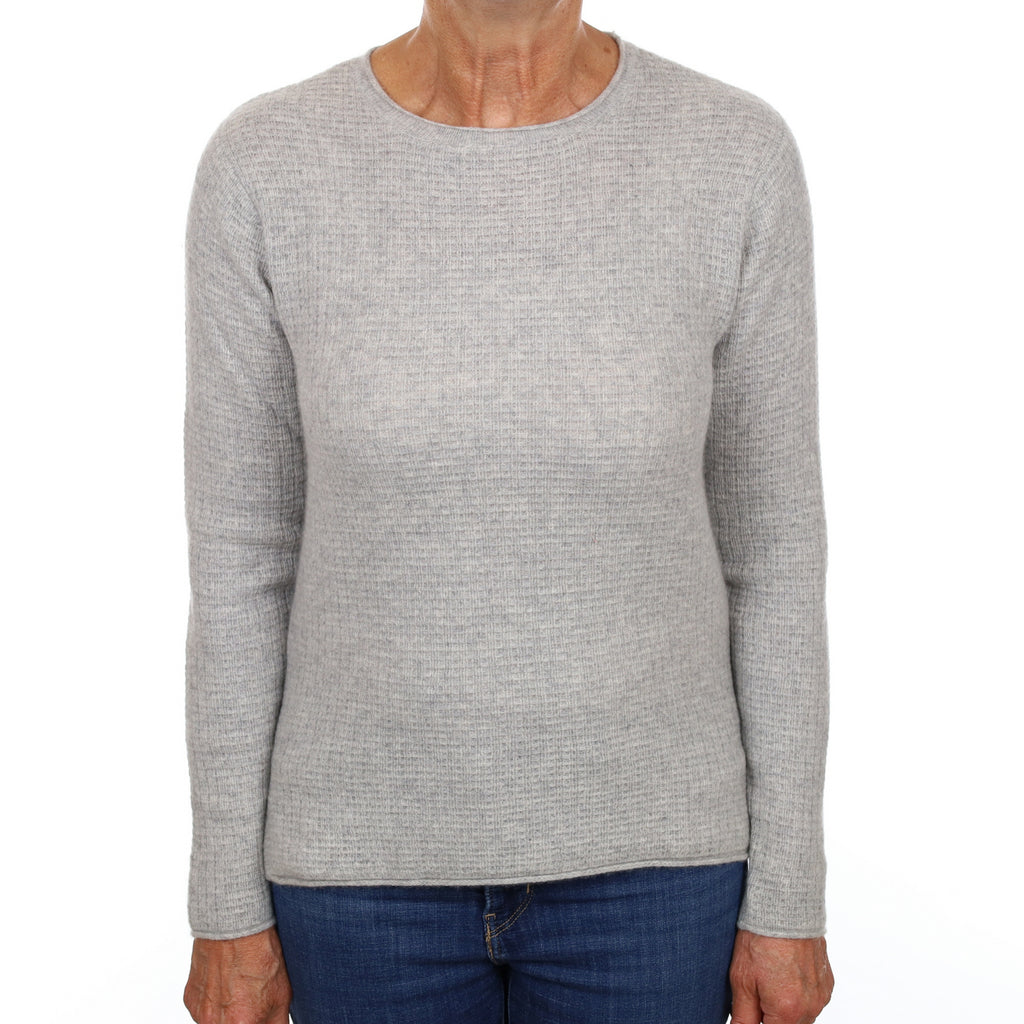 Smoke Grey Cashmere Crew Neck Waffle Knit Jumper Medium