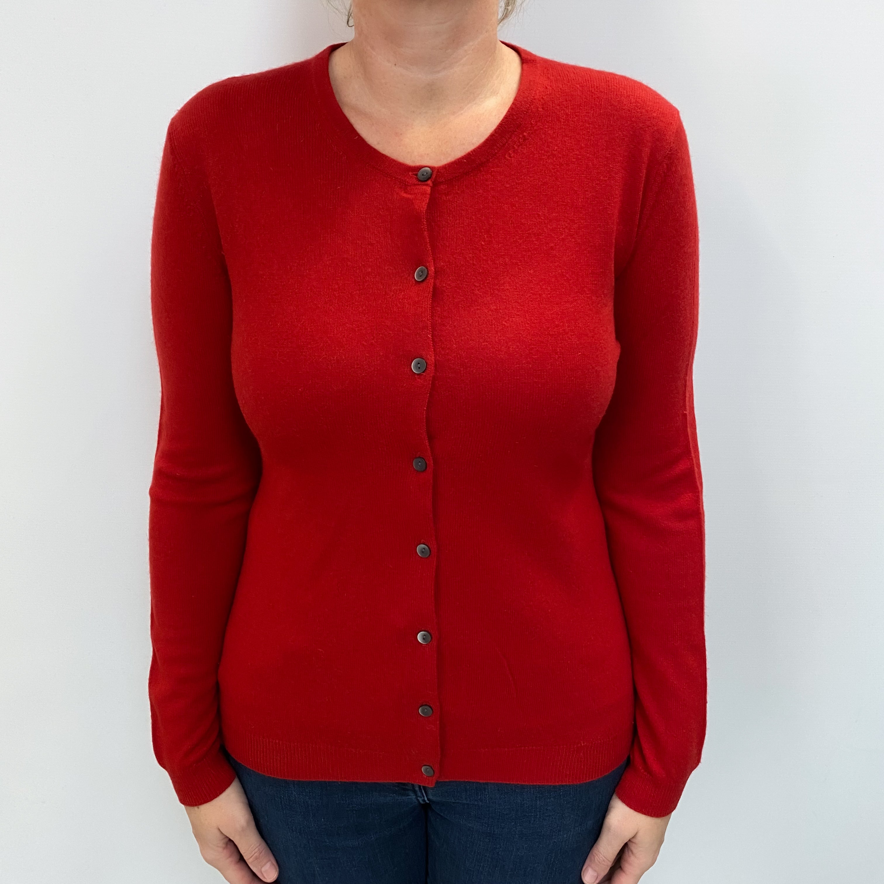 Scarlet Red Cashmere Crew Cardigan Large