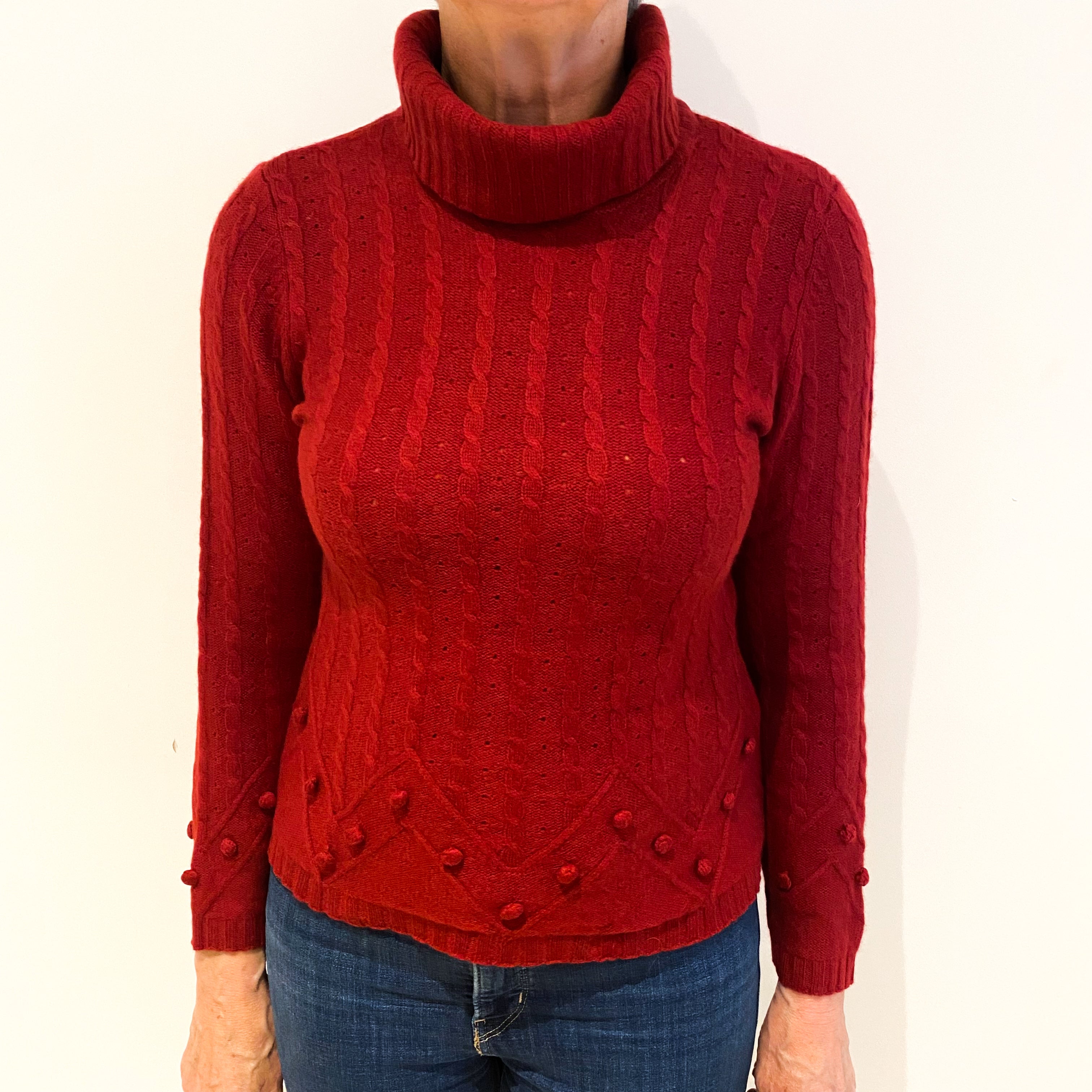 Crimson Red Cashmere Polo Neck Jumper Medium