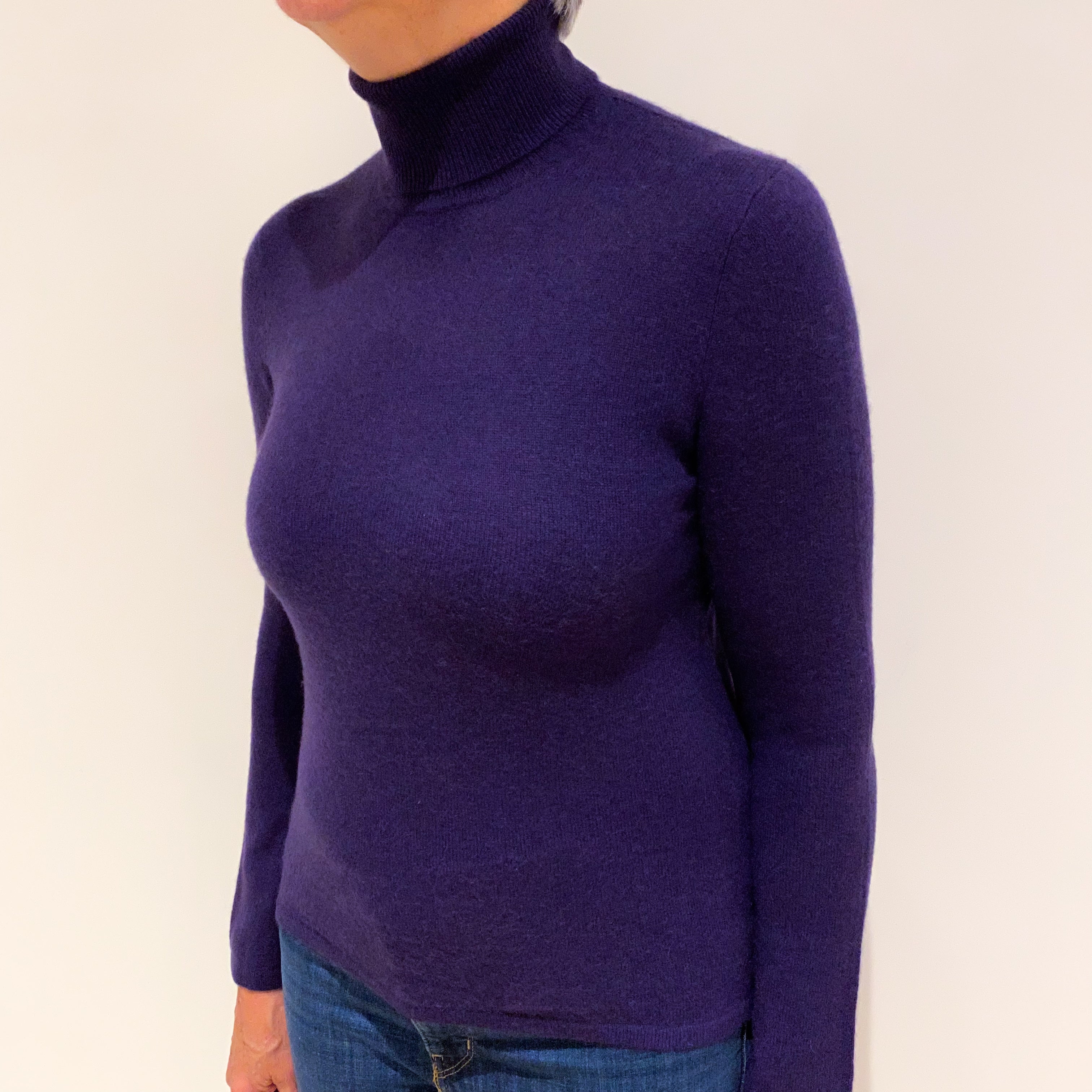 Iris Purple Cashmere Polo Neck Jumper Medium