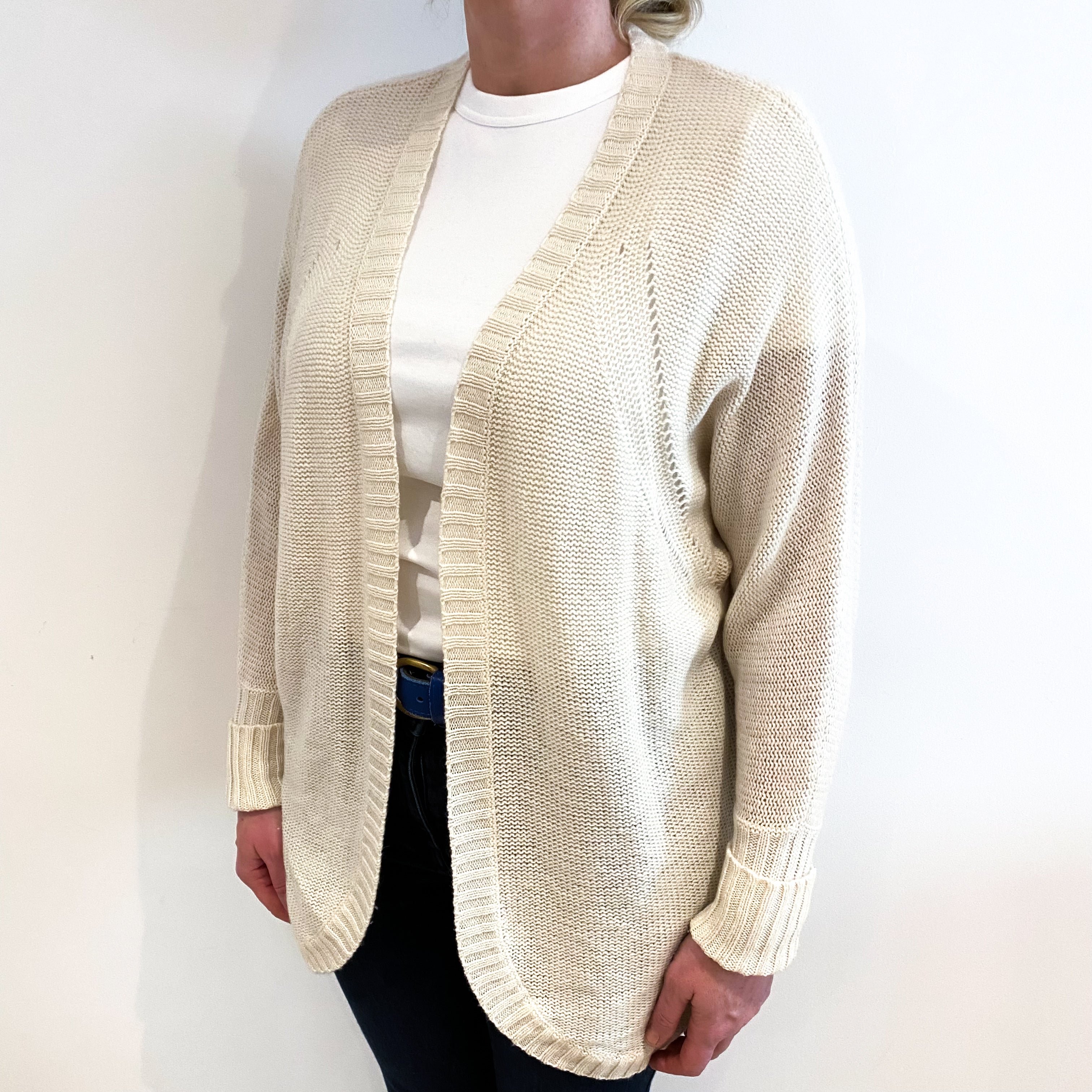 Ivory Cream Cashmere Edge To Edge Cardigan Large