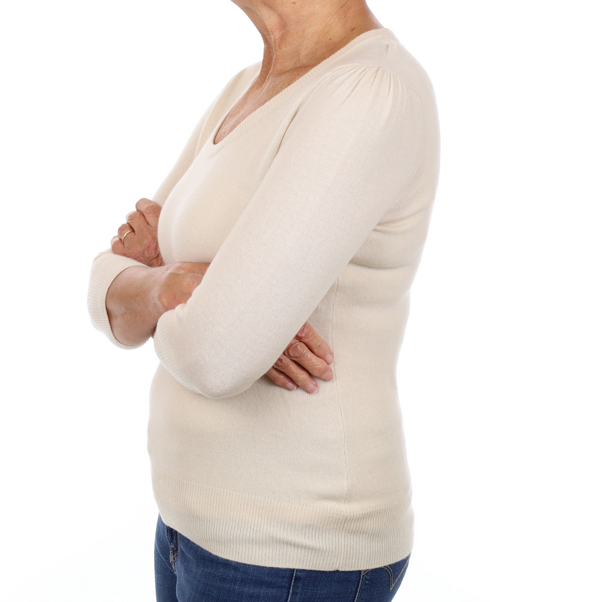 Soft Beige Cashmere Scoop Neck Jumper Medium