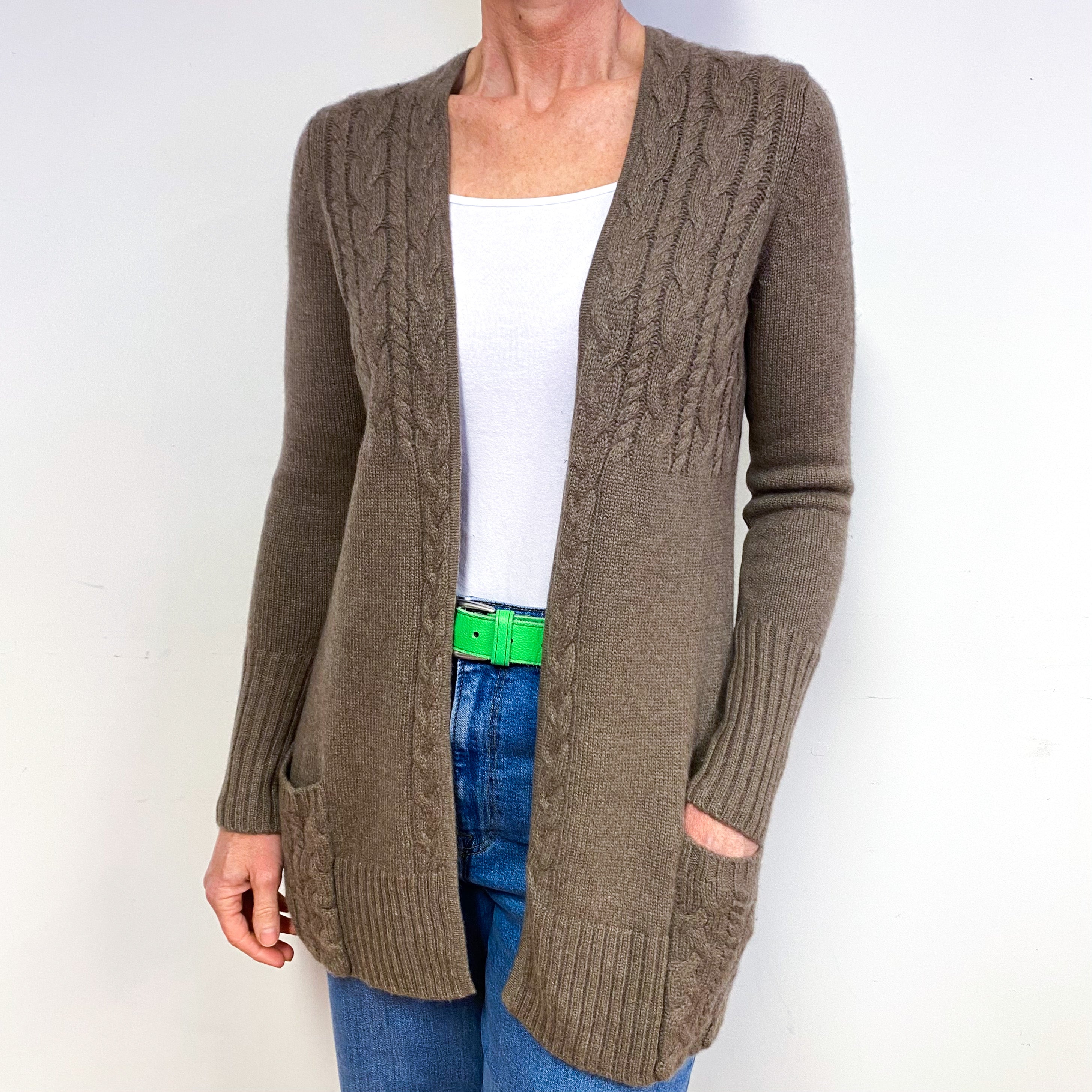 Mocha Brown Cashmere Edge to Edge Cardigan Medium