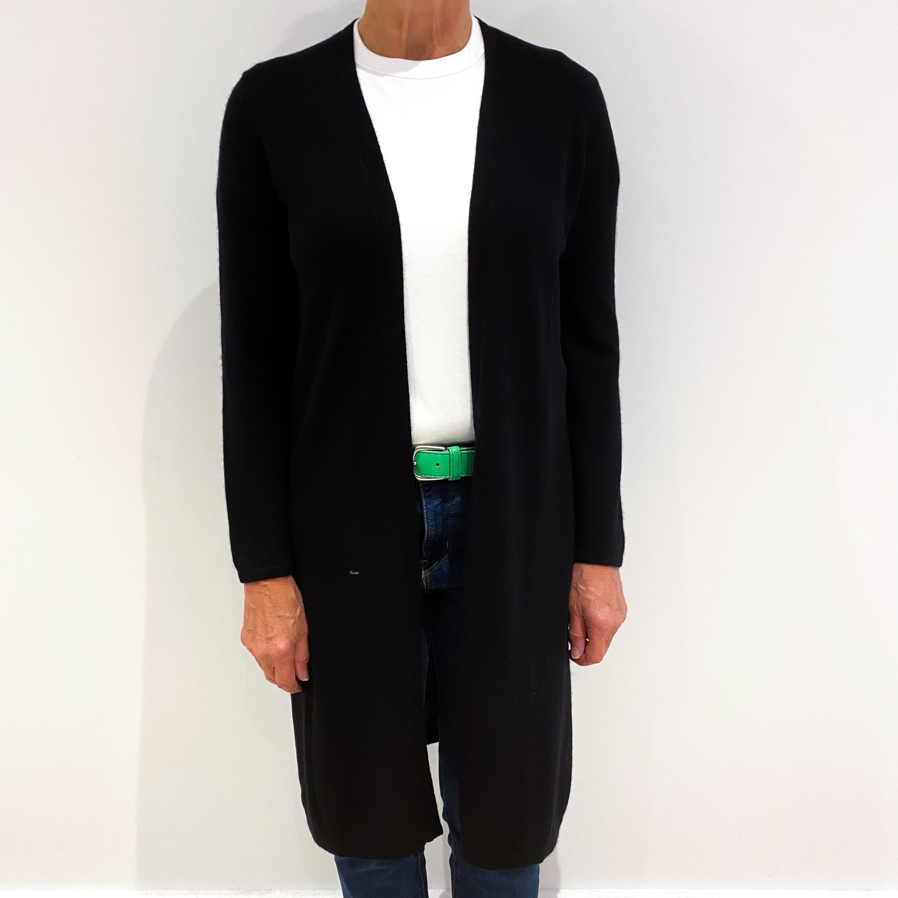 Black Cashmere Longline Edge To Edge Cardigan Medium
