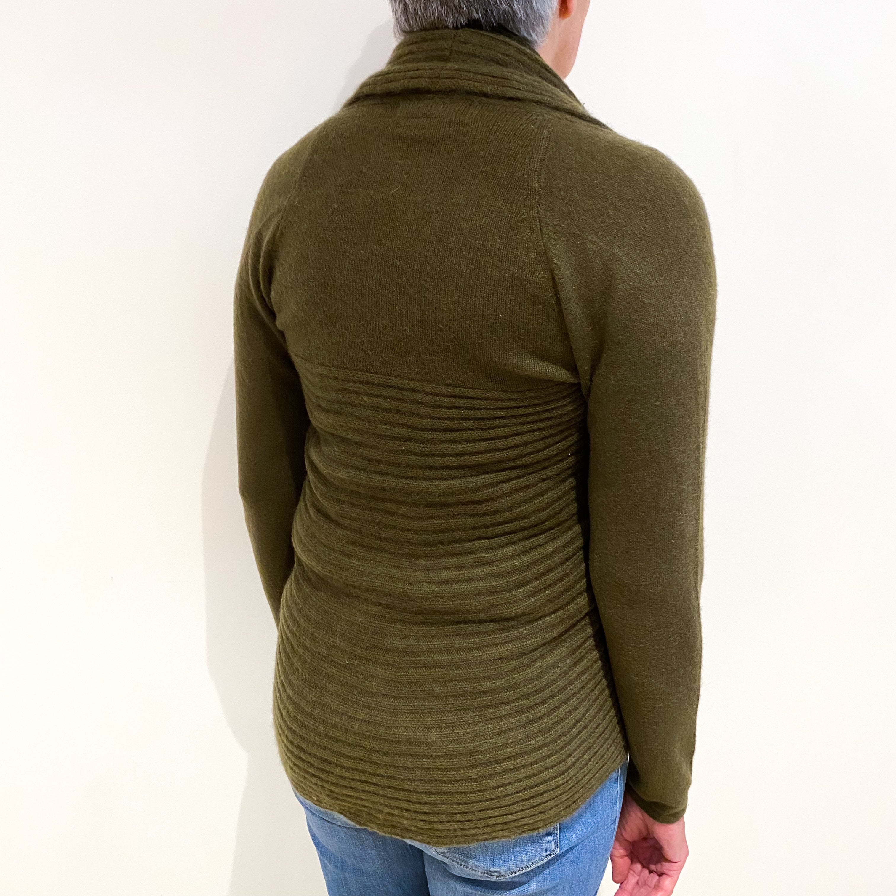 Khaki Green Cashmere Edge To Edge Cardigan Medium