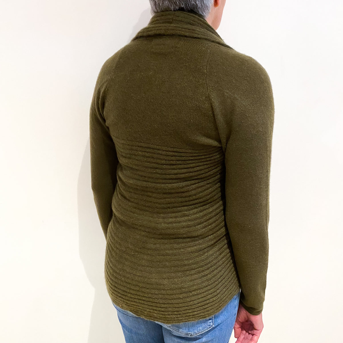 Khaki Green Cashmere Edge To Edge Cardigan Medium
