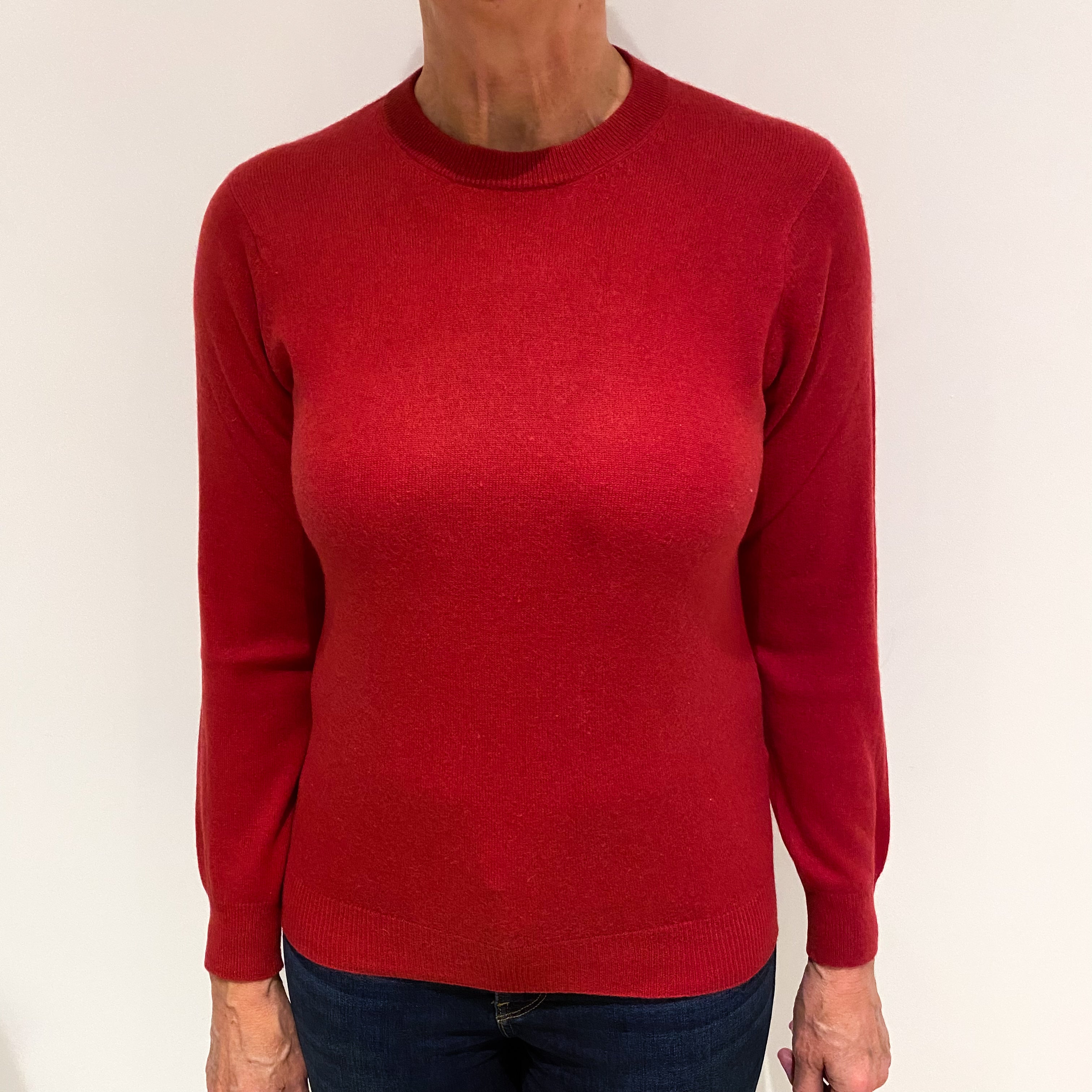 Cranberry Red Cashmere Crew Neck Jumper Medium