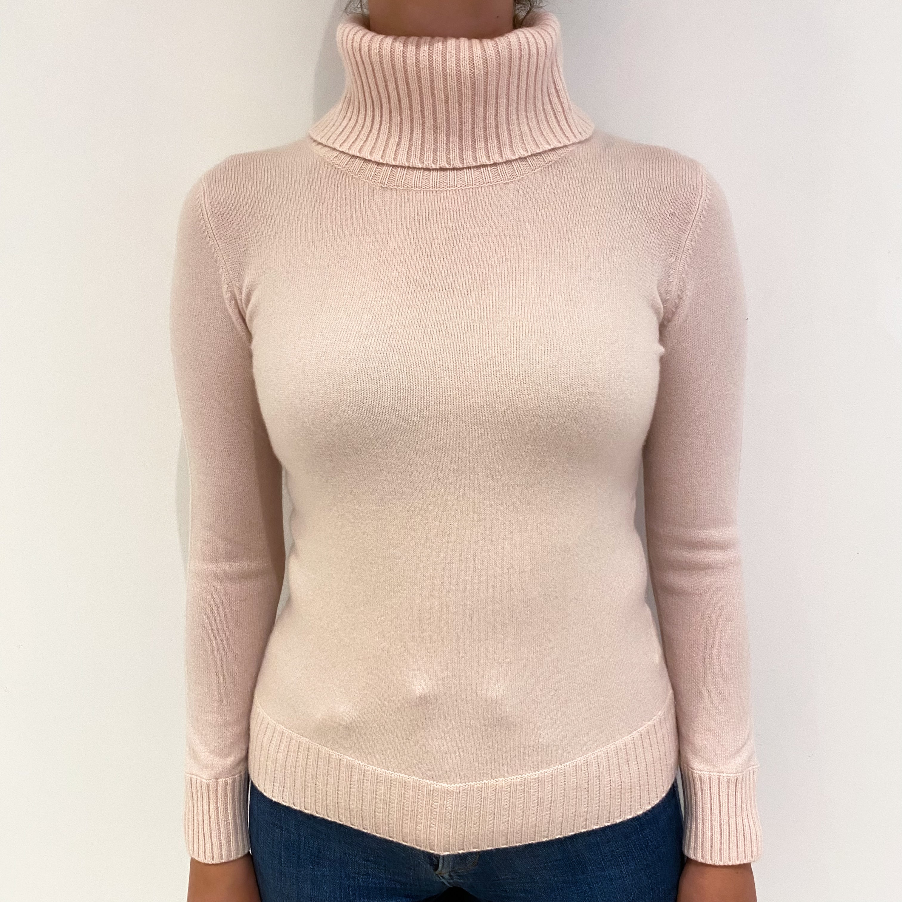 Ice Pink Cashmere Polo Neck Jumper Small